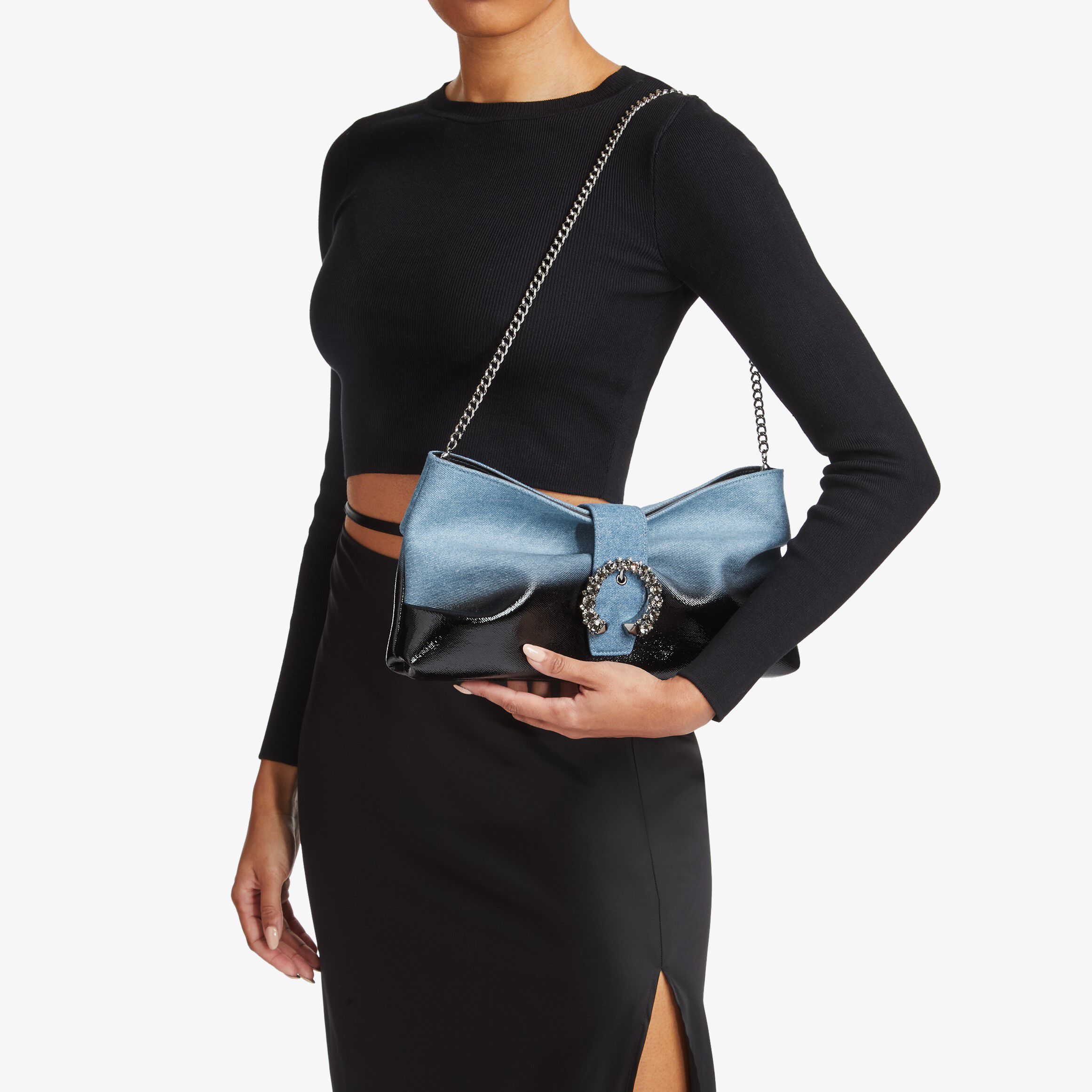 MADELINE SOFT CLUTCH | Black Dipped Denim Soft Clutch Bag