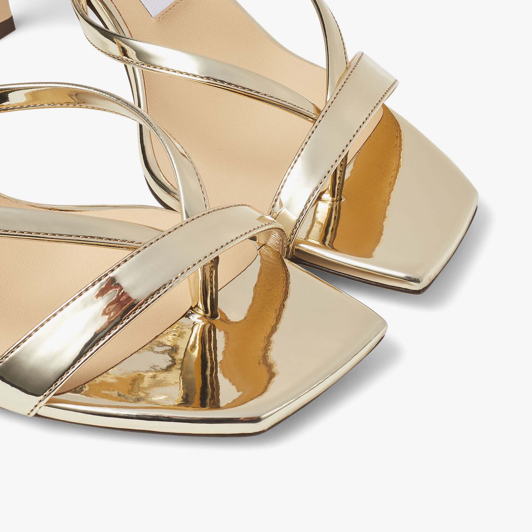 ◆正規品・新品◆Jimmy Choo Beige Fabric Alexia 70 Mules Gold Mirror Fabric Thong Mules | MAELIE 70 | Spring 2022