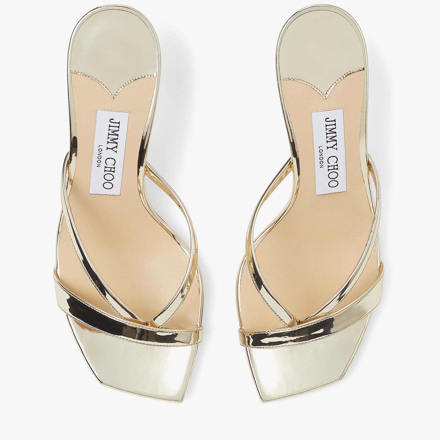 Gold Mirror Fabric Thong Mules | MAELIE 70 | Spring 2022