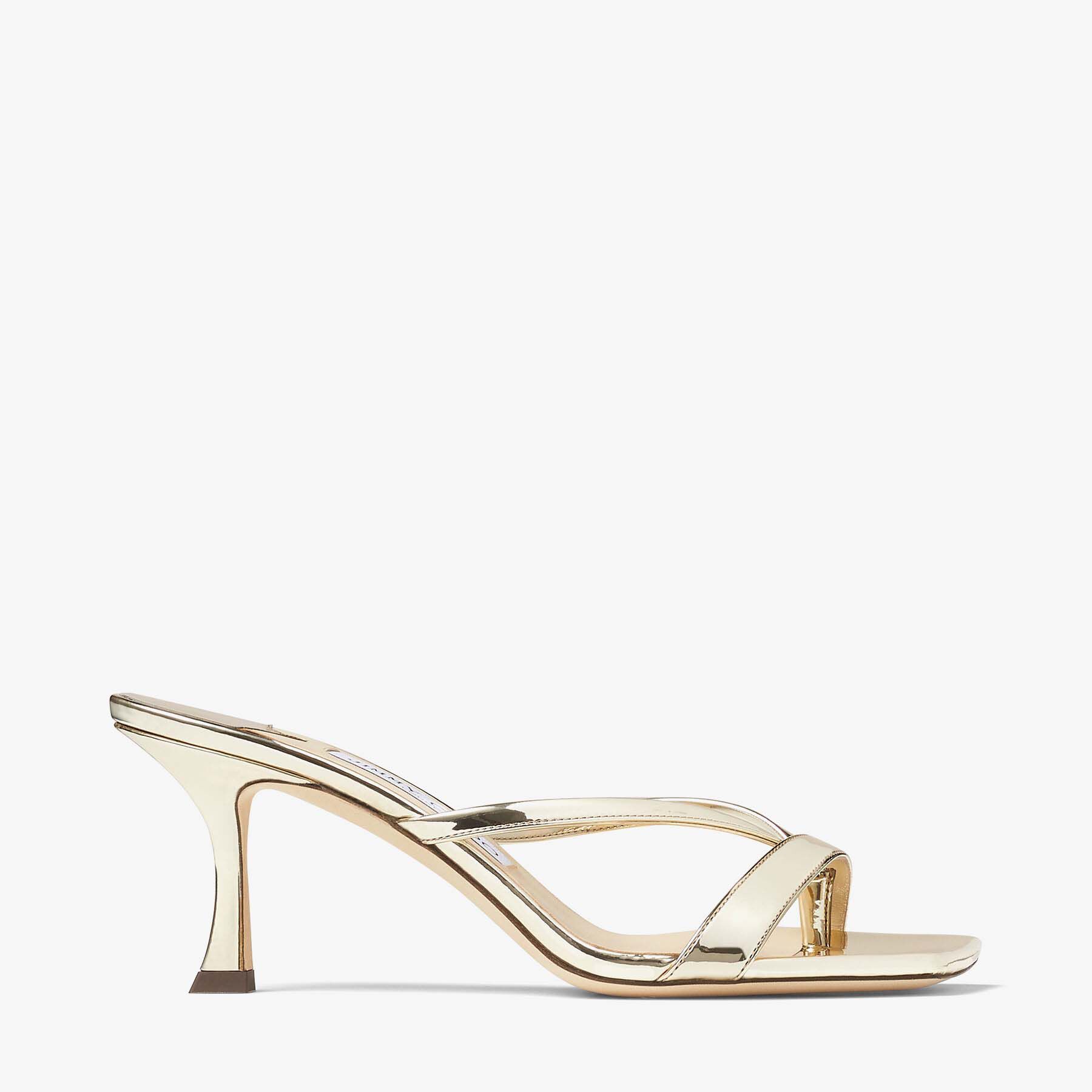 Gold Mirror Fabric Thong Mules | MAELIE 70 | Spring 2022
