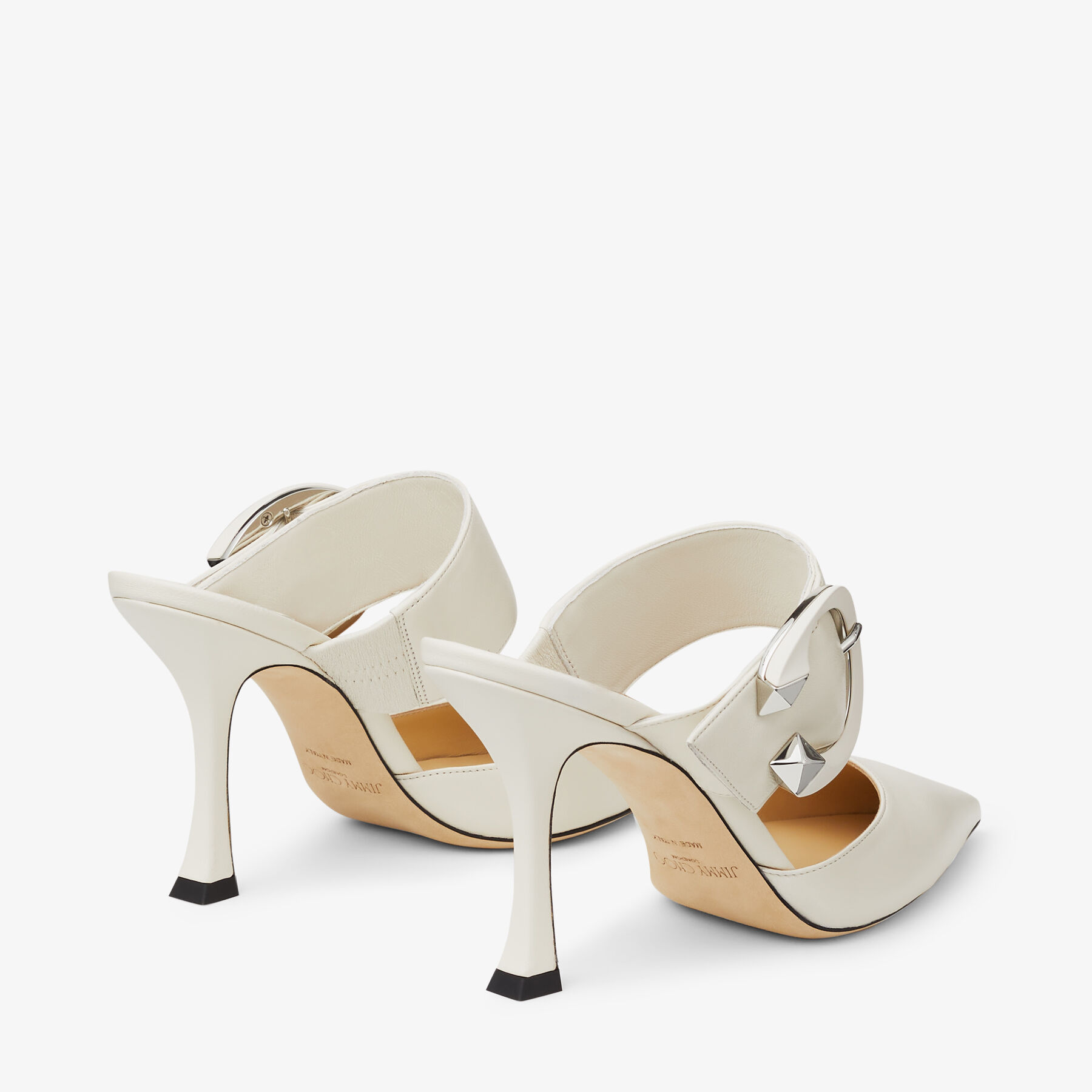 MAGIE 90 | Latte Nappa Leather Pointed-Toe Mules with C