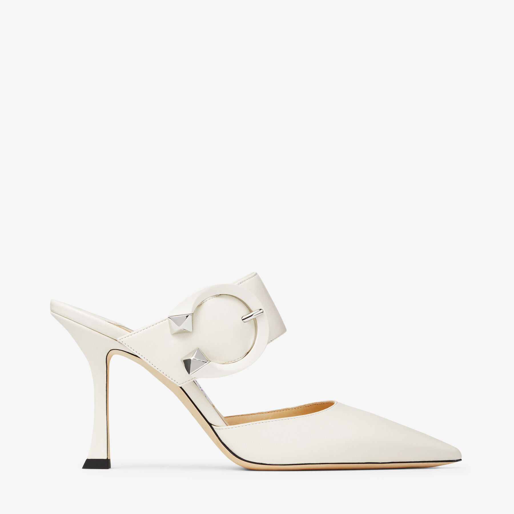 MAGIE 90 | Latte Nappa Leather Pointed-Toe Mules with C