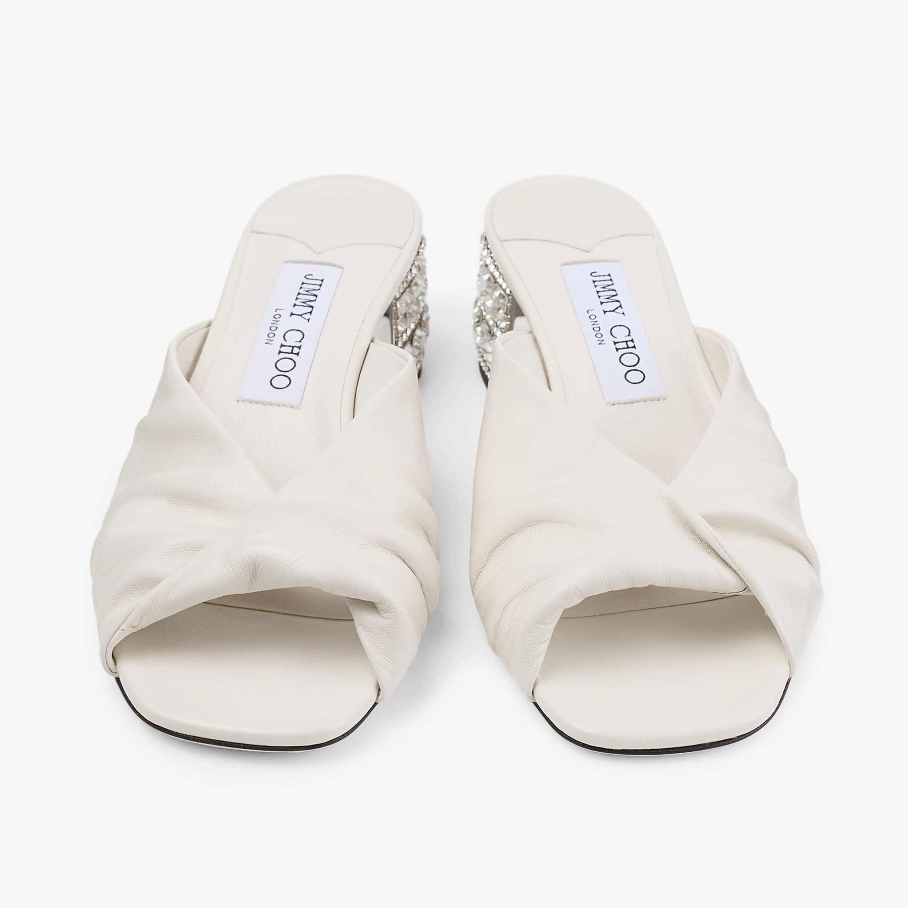 Mala 45 | Latte Shiny Nappa Leather Mule Sandals with Crystal