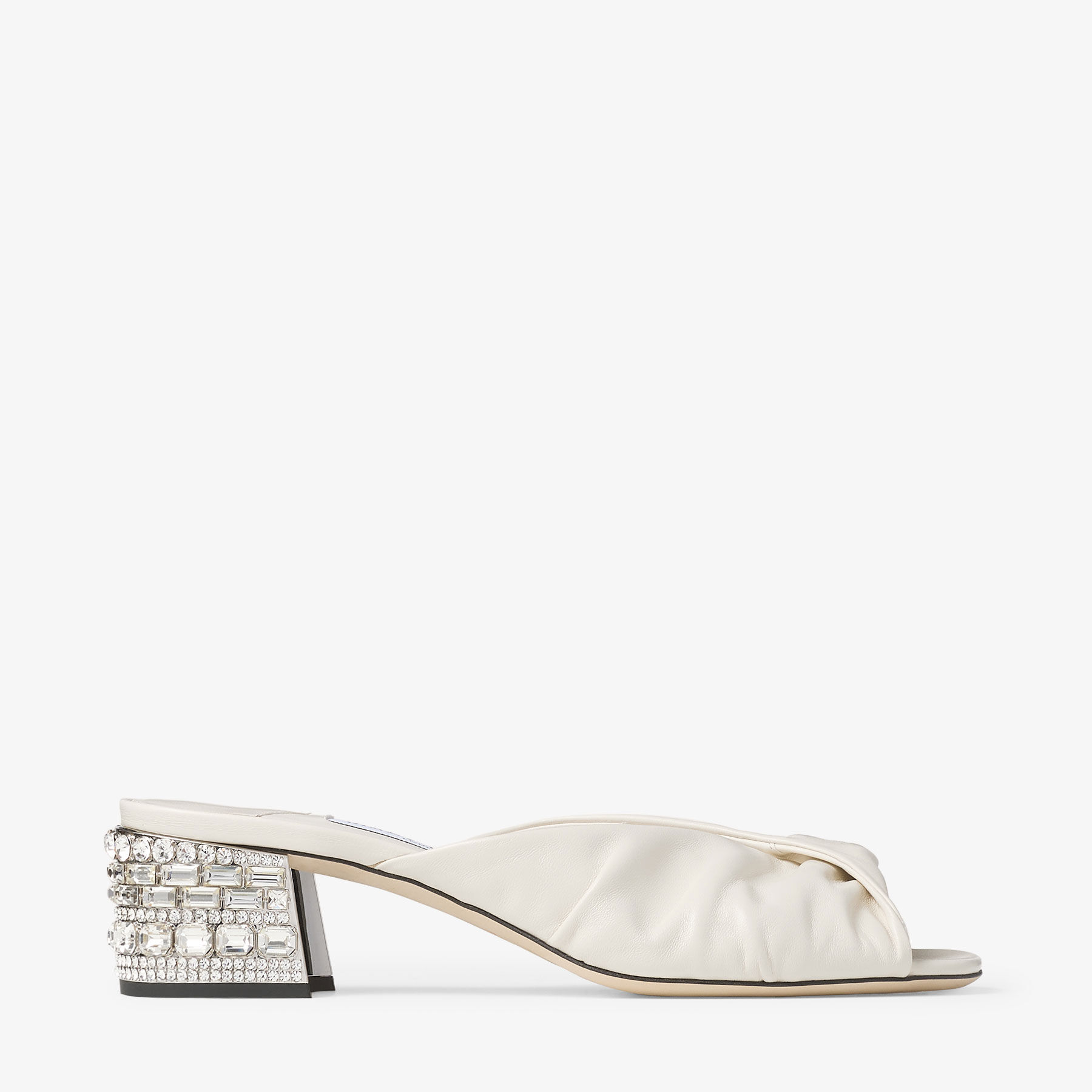 Mala 45 | Latte Shiny Nappa Leather Mule Sandals with Crystal