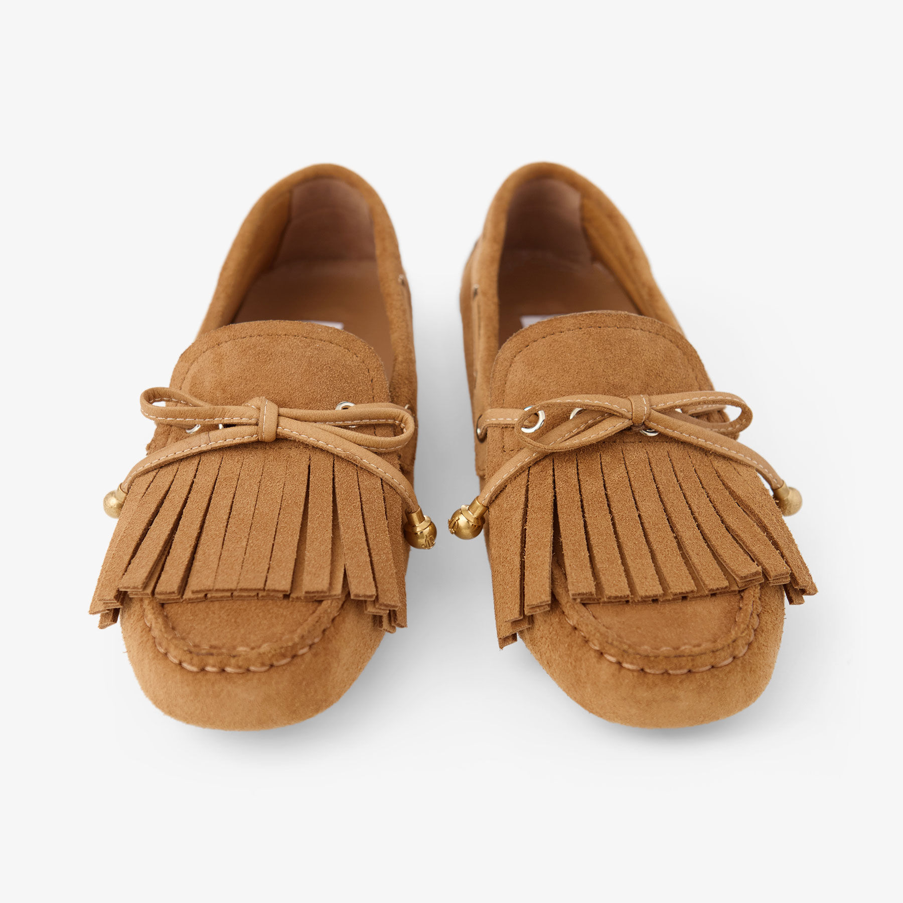 ローファー・オックスフォード JIMMY CHOO Woman Loafers Brown MANONFQWO TG Manon F |Toffee Loafer Reverse Suede with Metal Orbs | JIMMY