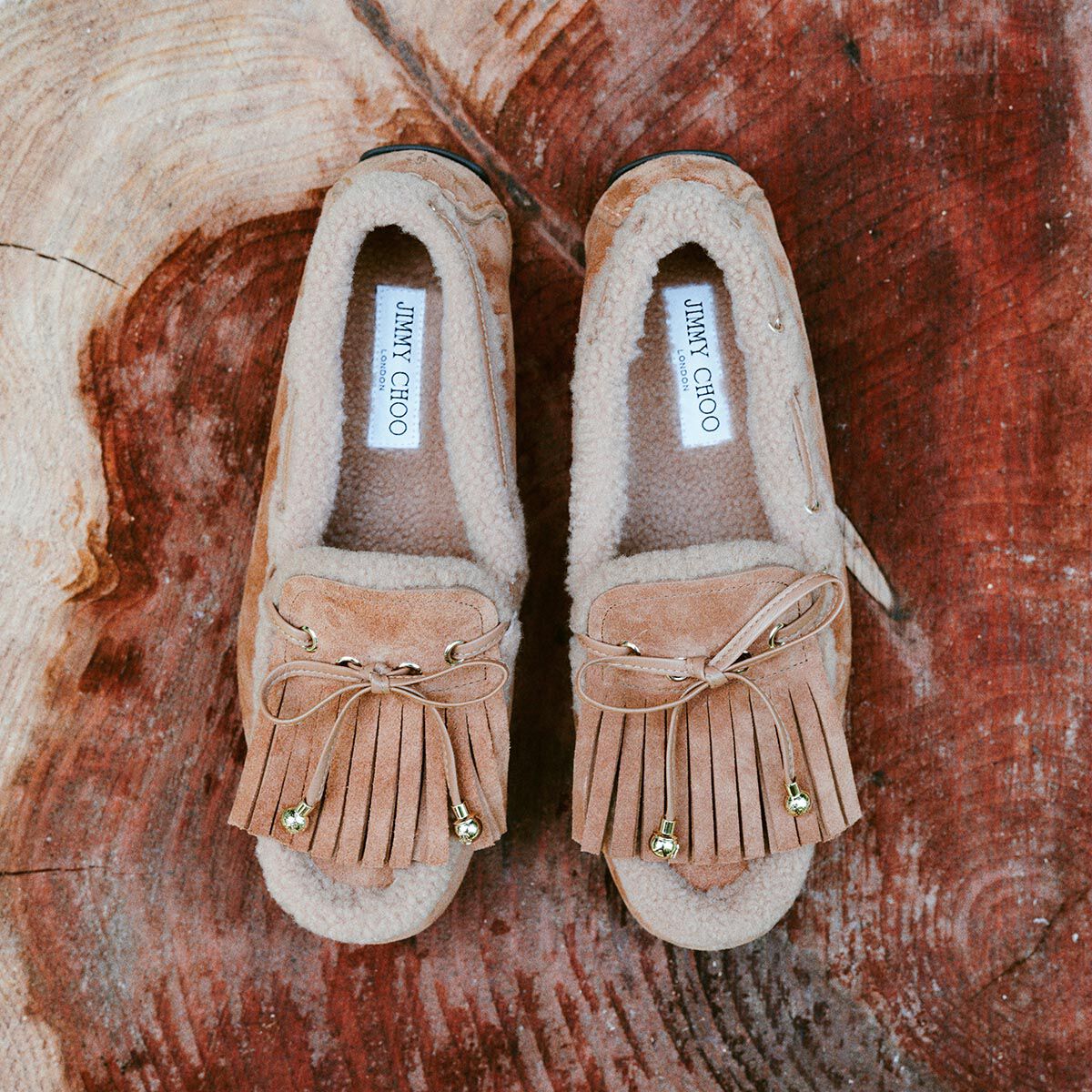 Manon F | Toffee Velvet Suede Loafers with Shearling | JIMMY CHOO