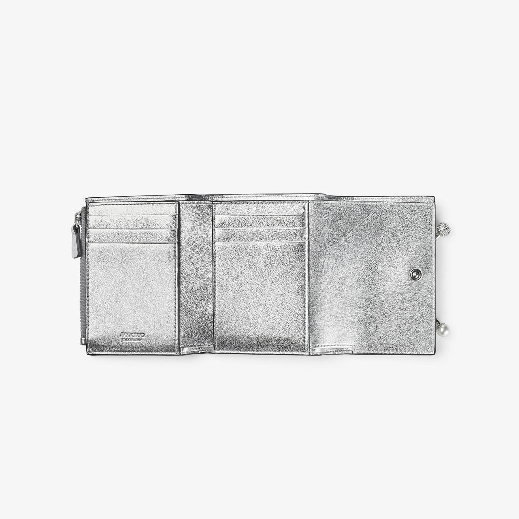 Marinda | Silver Metallic Nappa Compact Wallet | JIMMY CHOO