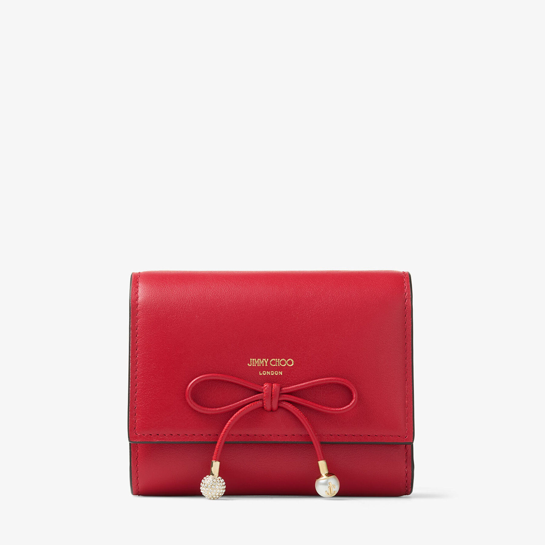 Marinda | Ruby Red Smooth Calf Leather Compact Wallet | JIMMY CHOO