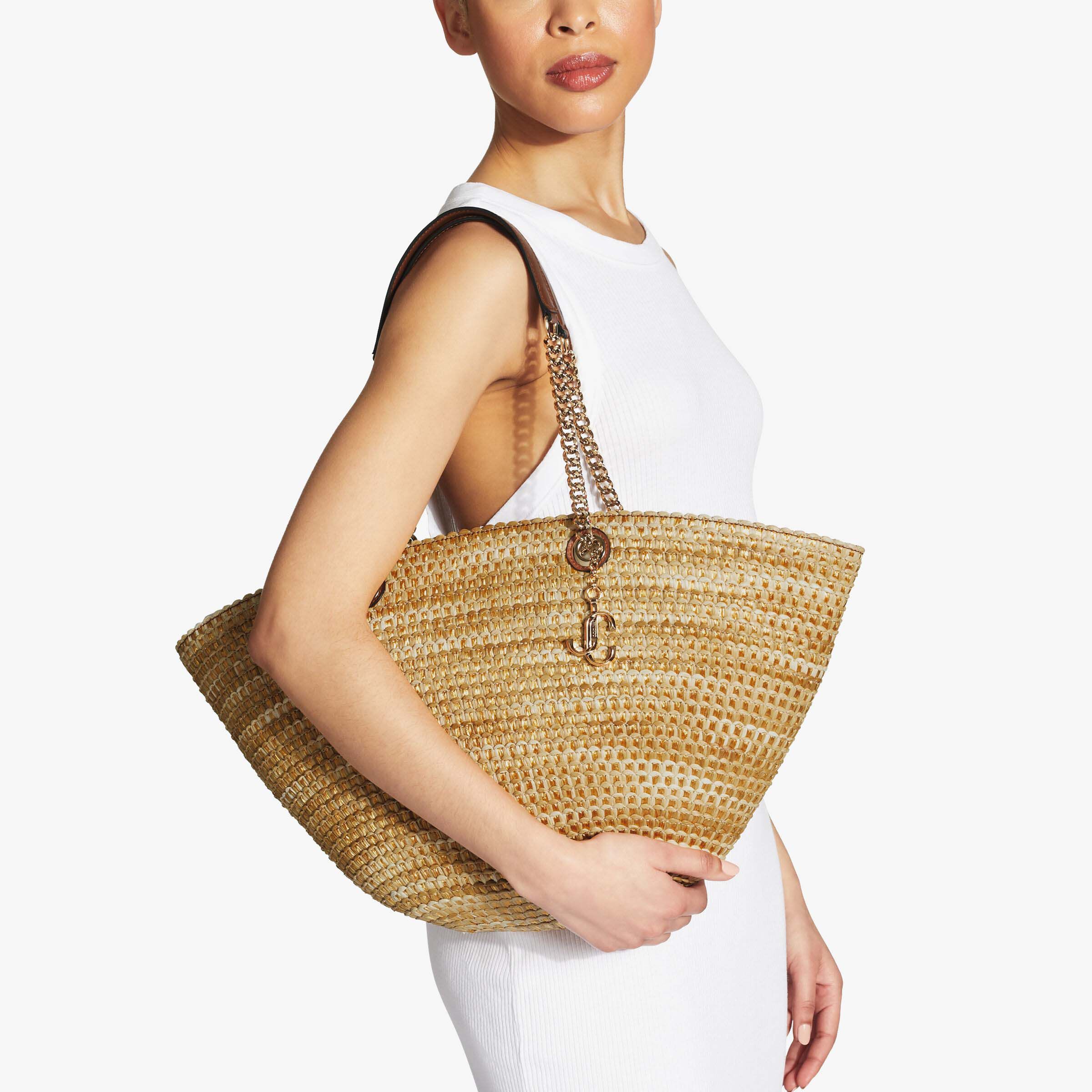 グランドセール Raffia Woven Natural Basket Emblem JC Gold Light with Bag バッグ