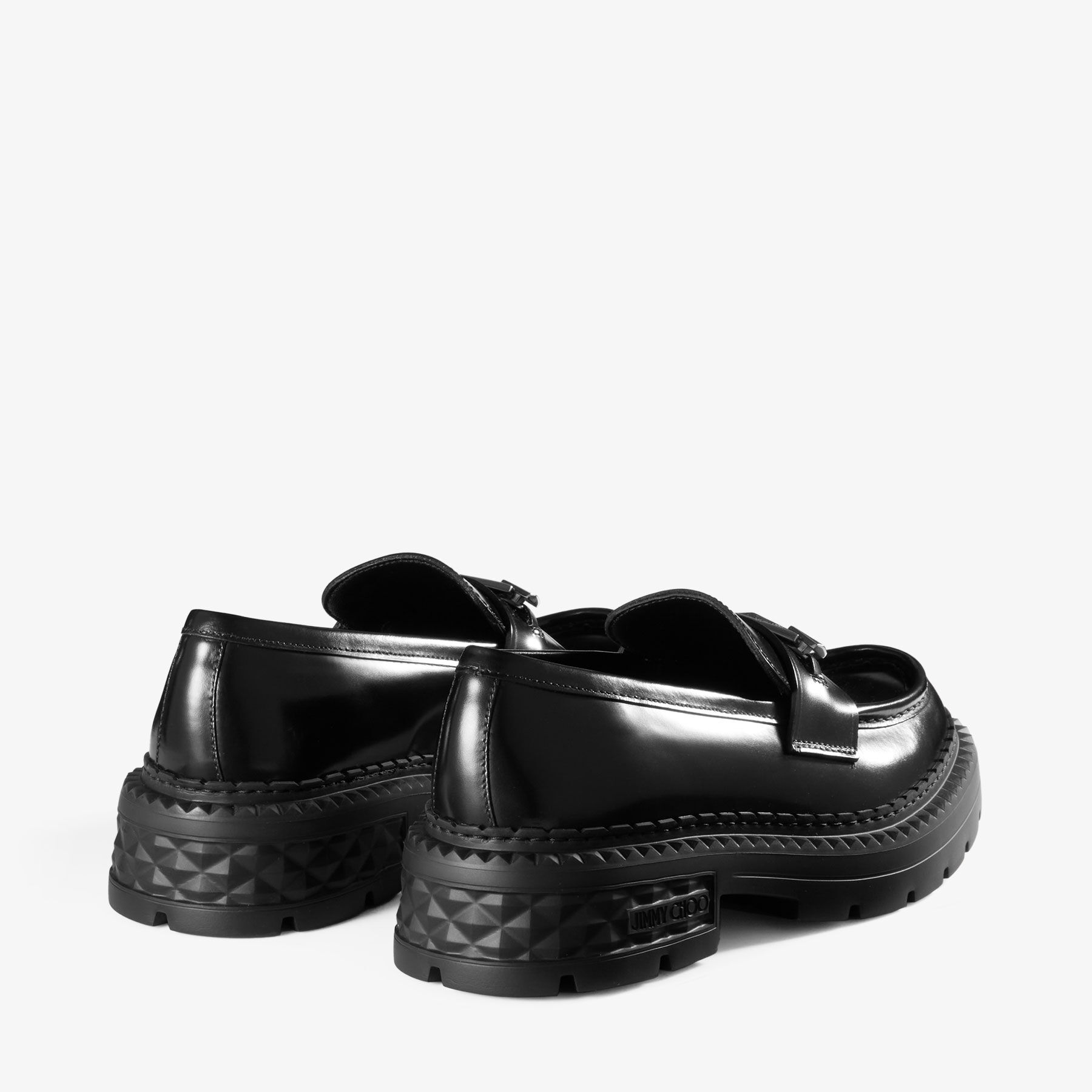 値下げ‼️JIMMY CHOO 38.5ブラック ローファー 厚底 Marlow Diamond/F | Black Calf Leather Flats | JIMMY CHOO