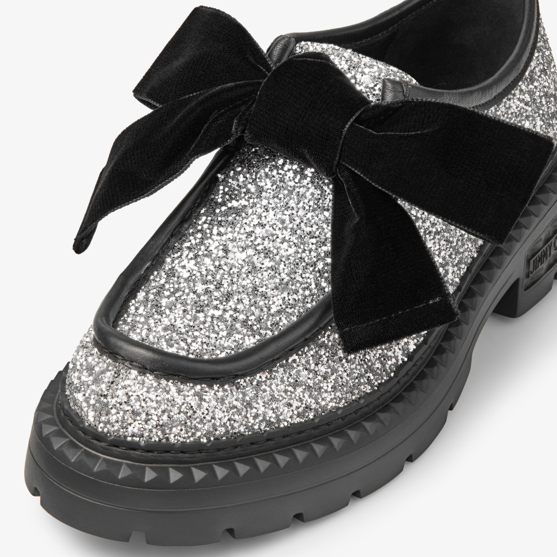 Marlow Mocassin/F | Silver Glitter Fabric Flats | JIMMY CHOO