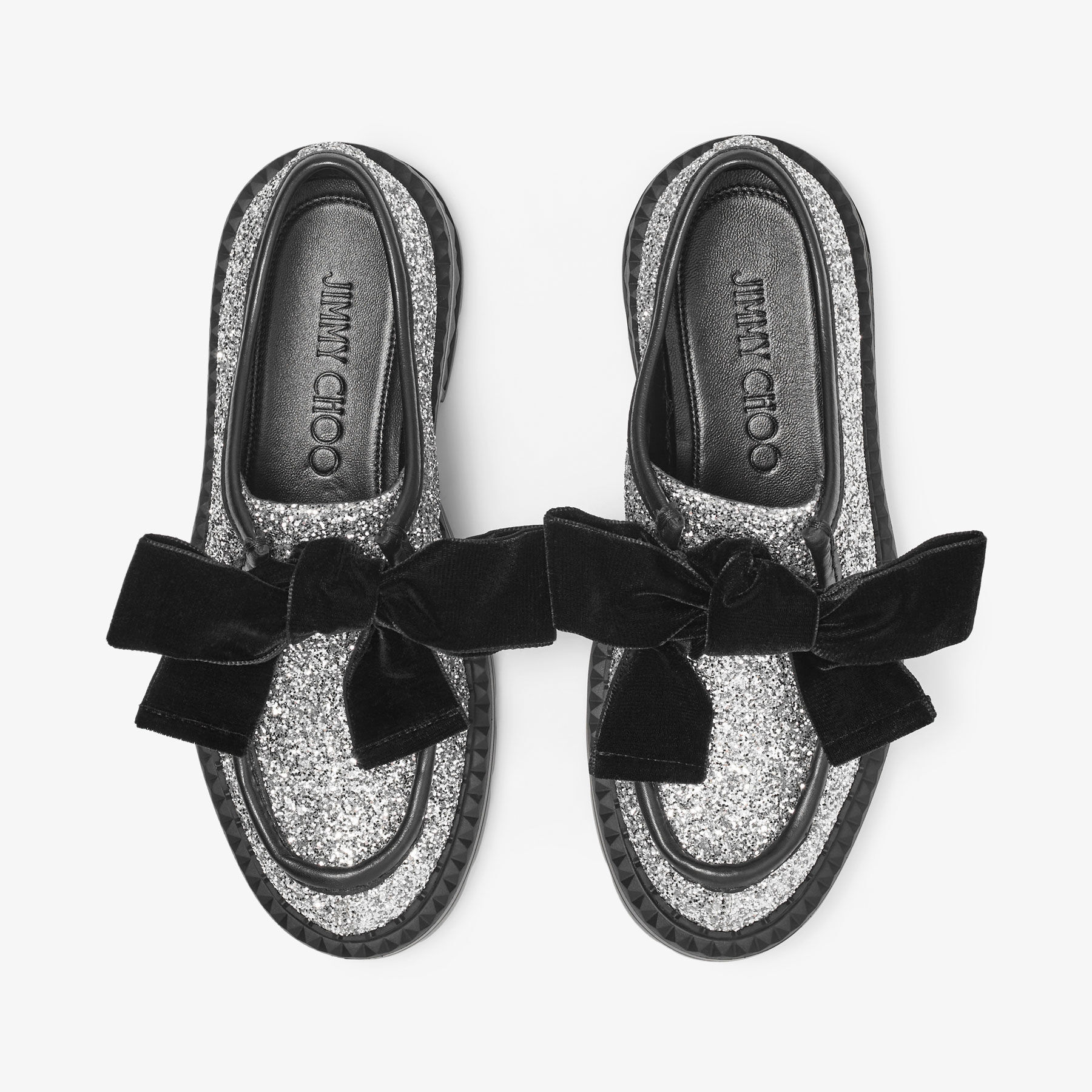Marlow Mocassin/F | Silver Glitter Fabric Flats | JIMMY CHOO
