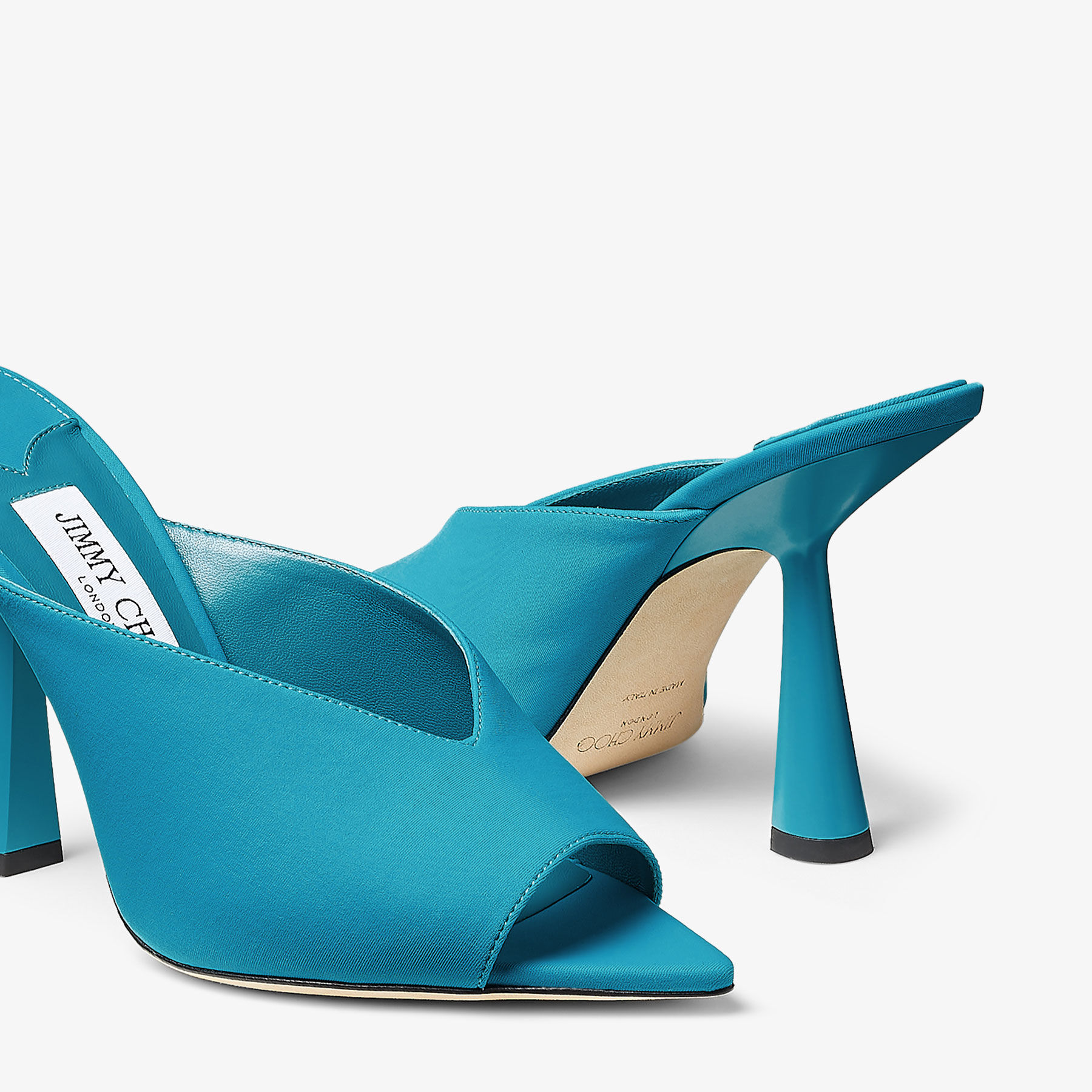 MARYANNE MULE 100 | Peacock Lycra Pointed-Toe Mules | Autumn