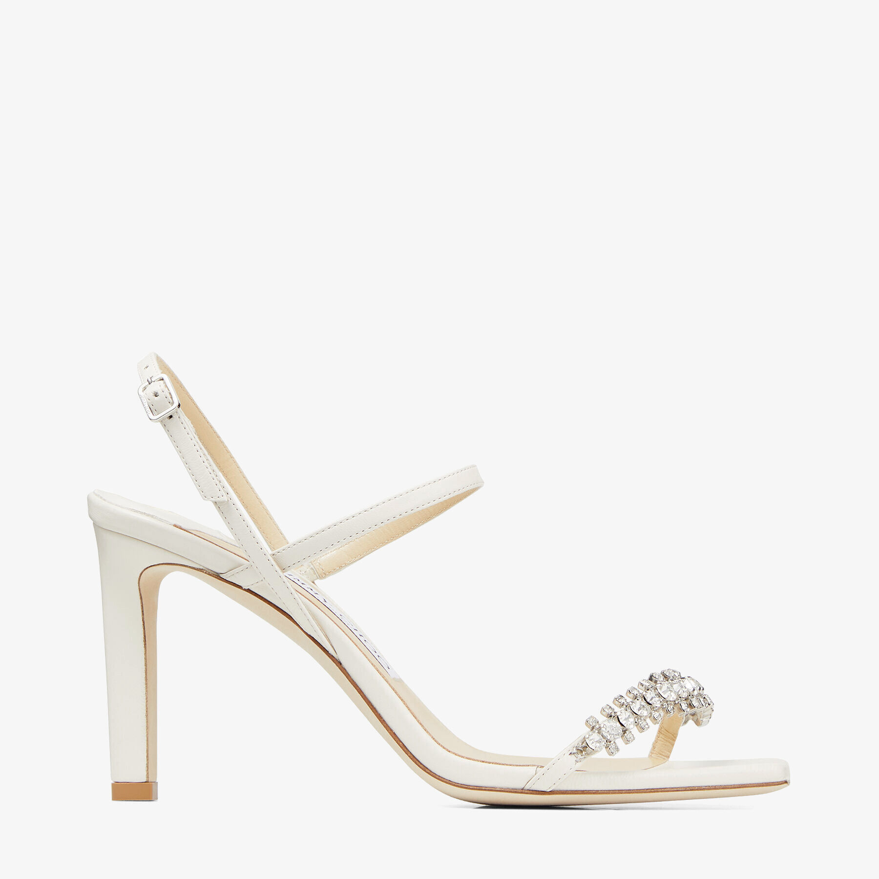 Latte Nappa Sandals with Crystal Leaf Embellishment | MEIRA