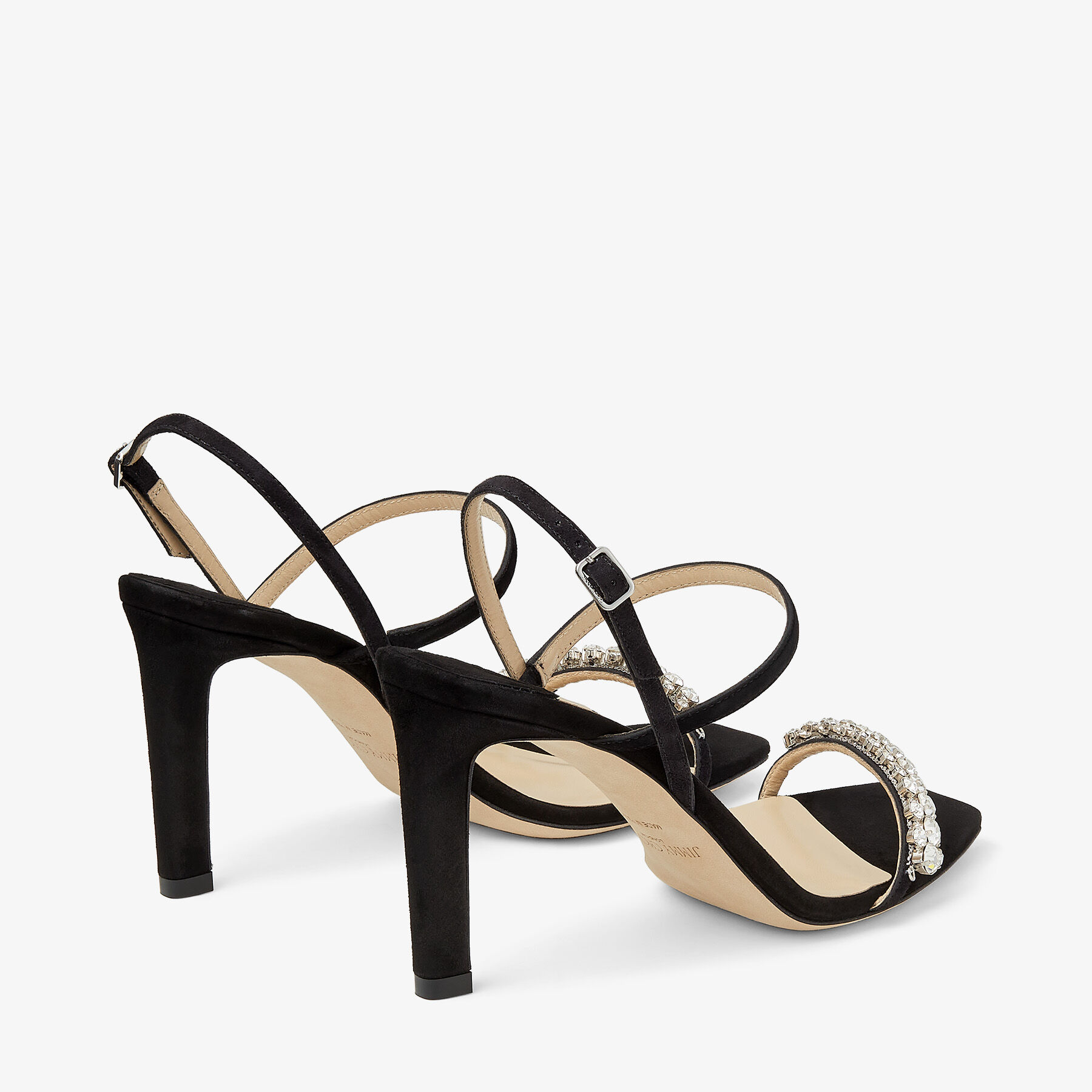 Black Suede Sandals with Crystal Embellishment | MEIRA 85