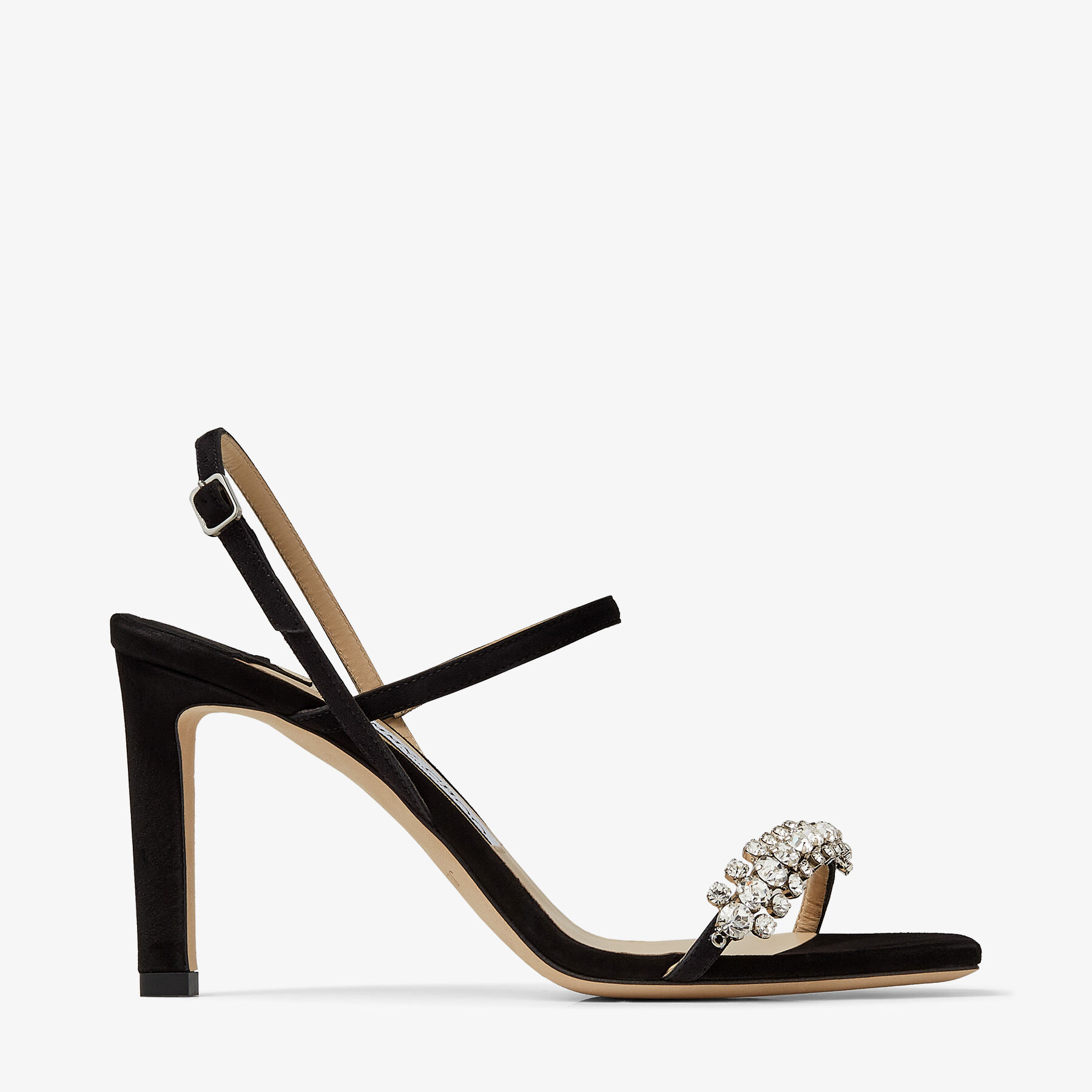 Black Suede Sandals with Crystal Embellishment | MEIRA 85