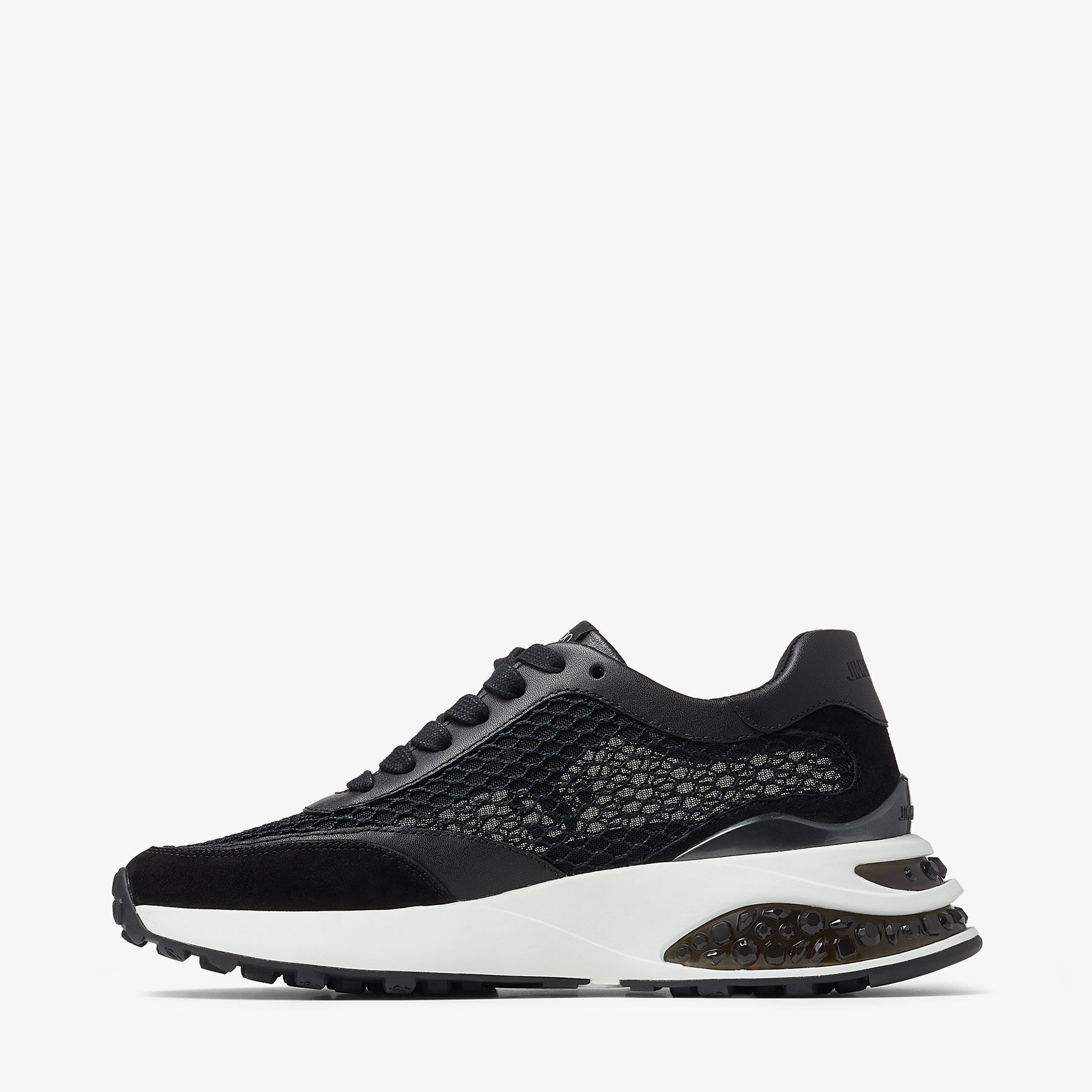 Black Fishnet Mesh and Leather Low Top Trainers | MEMPHIS