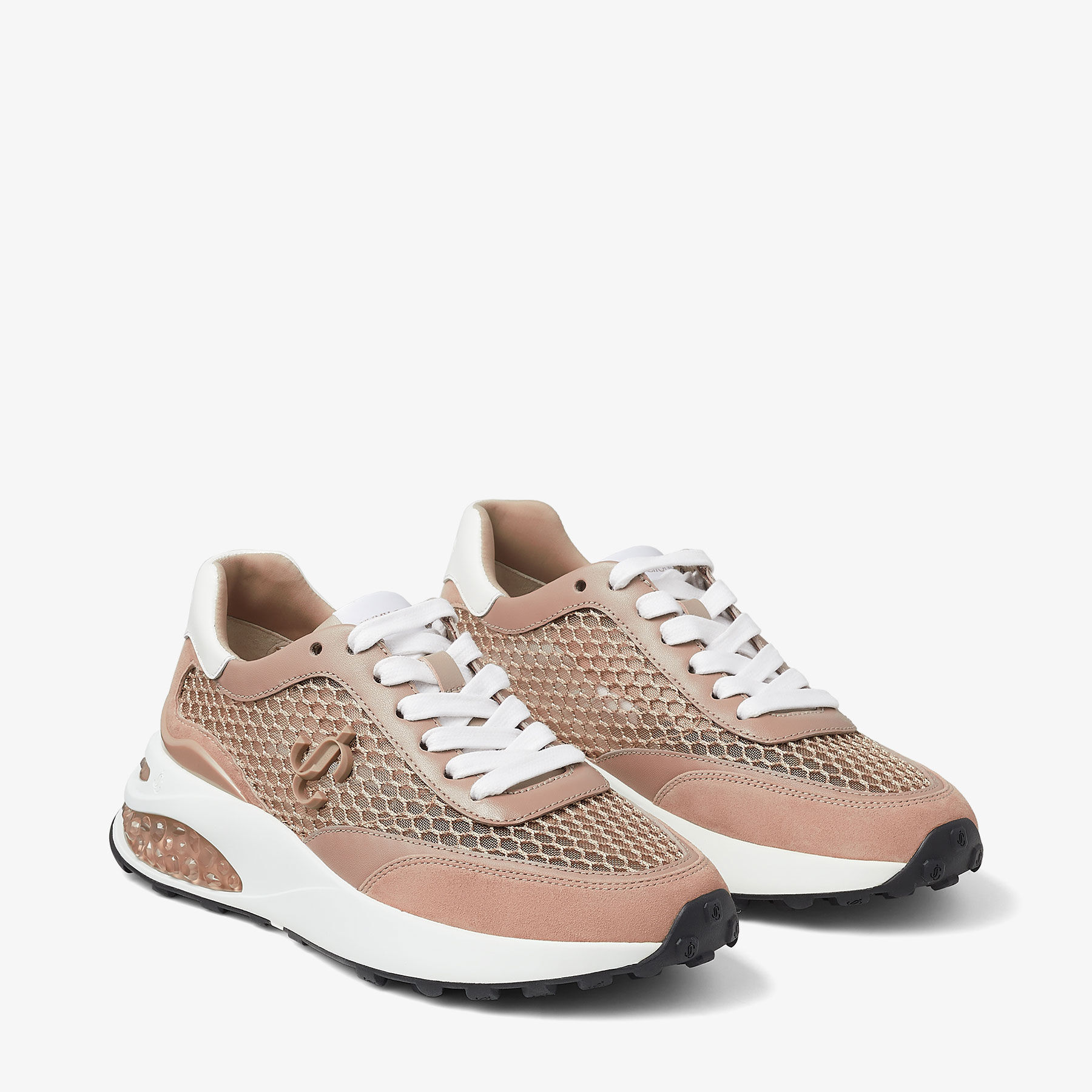 Stone Leather and Fishnet Mesh Low Top Trainers | MEMPHIS