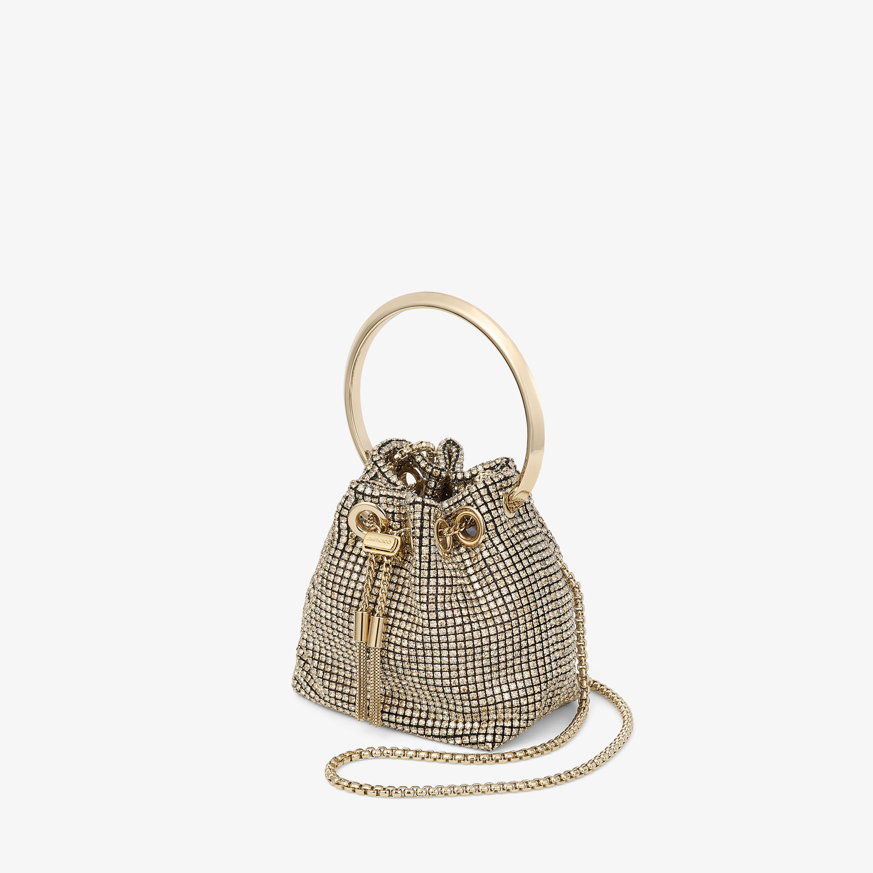 JIMMY CHOO Micro Bon Bon サテン クリスタル ミニバッグ Micro Bon Bon | Champagne Crystal Mesh Mini Bag | JIMMY CHOO