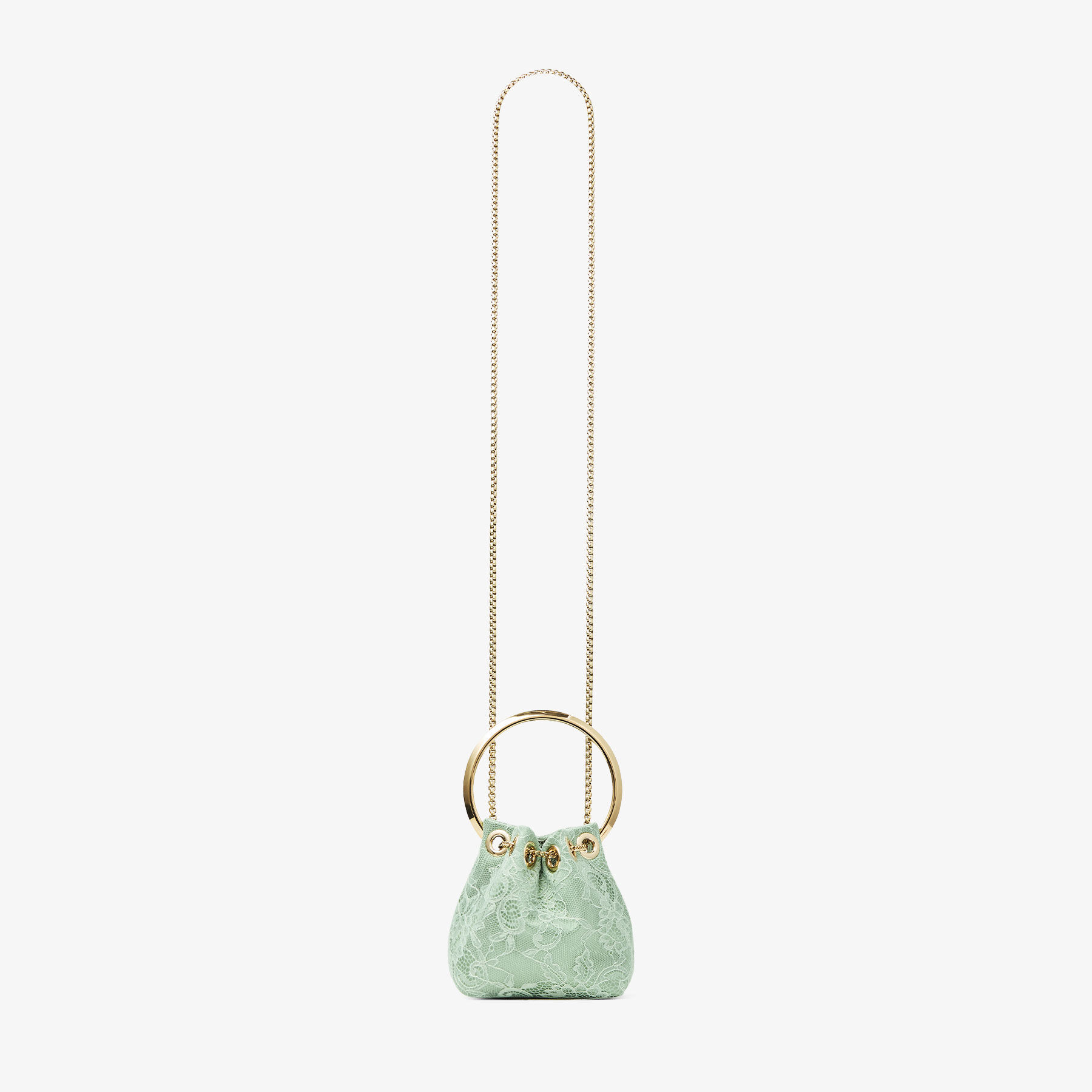 Micro Bon Bon | Verde Satin and Jimmy Choo Lace Mini Bucket Bag