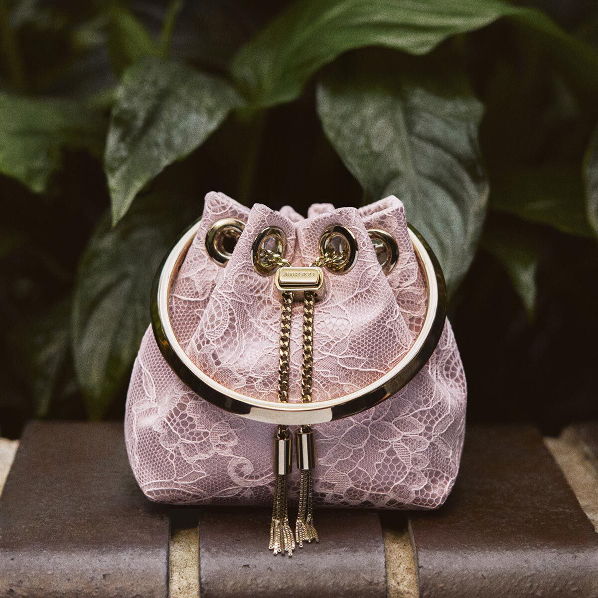Micro Bon Bon | Rose Satin and Jimmy Choo Lace Mini Bucket Bag