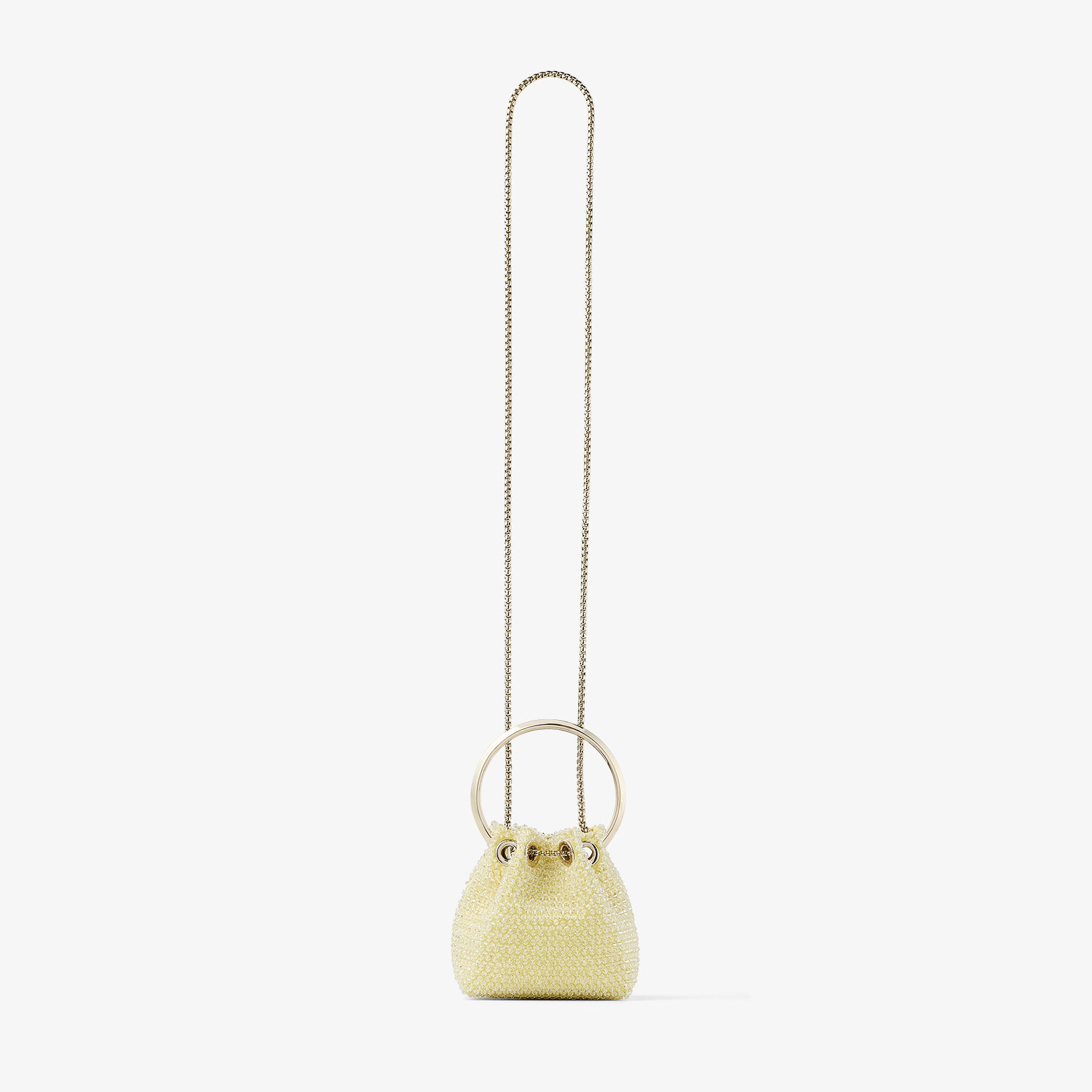 Micro Bon Bon | Yellow Embroidered Satin Mini Bag | JIMMY CHOO