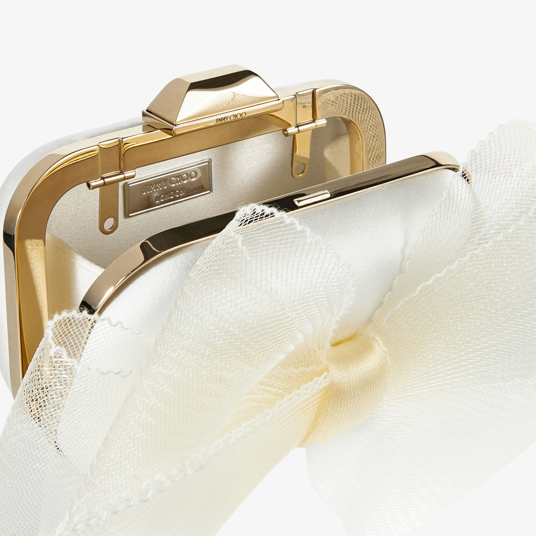 【23AW NEW】Jimmy Choo / CLOUD MICRO サテン クラッチバッグ 総パール付き White スエード・クラッチバッグ | MICRO CLOUD