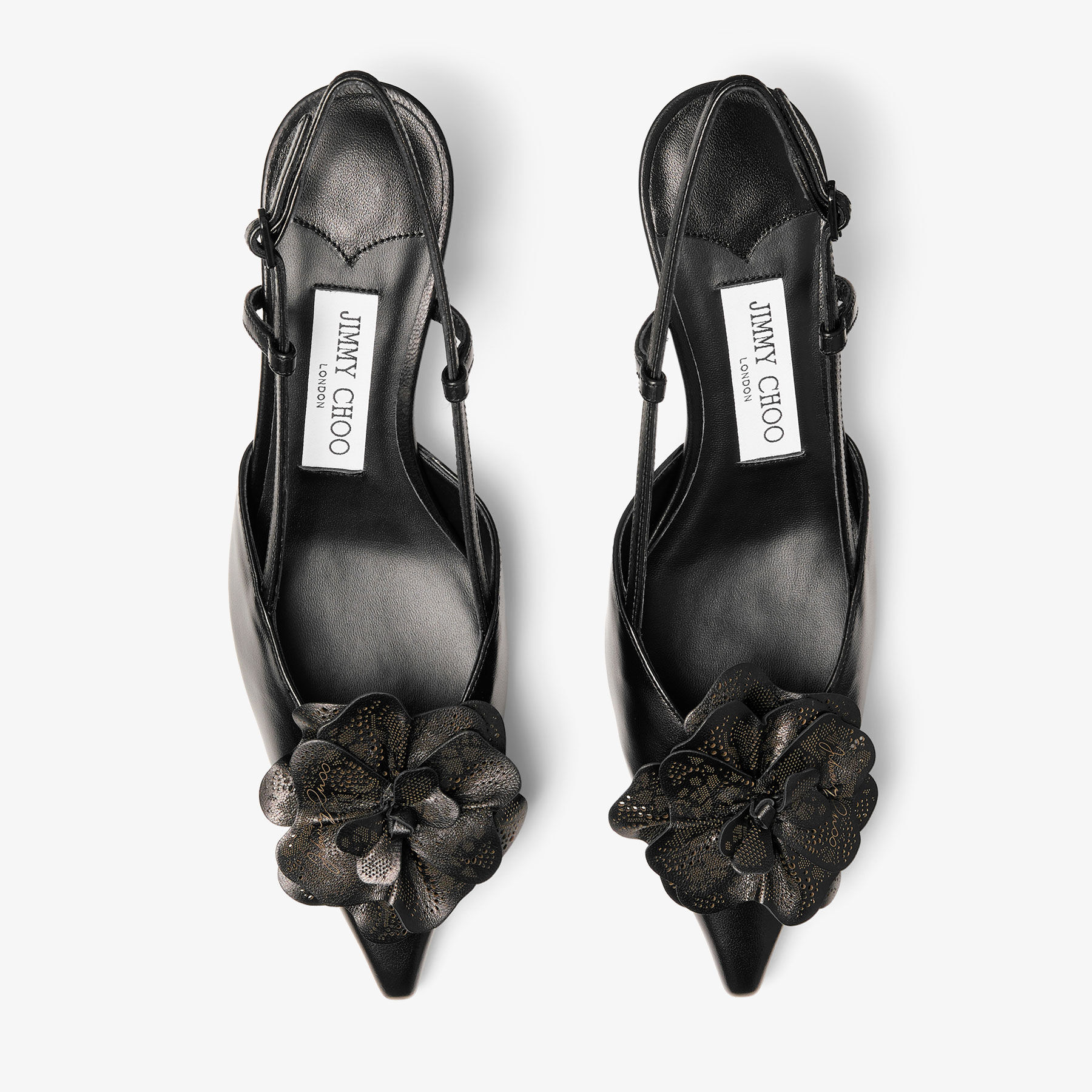 Mimmi Sling Back 50 | Black Shiny Nappa Leather Slingbacks with