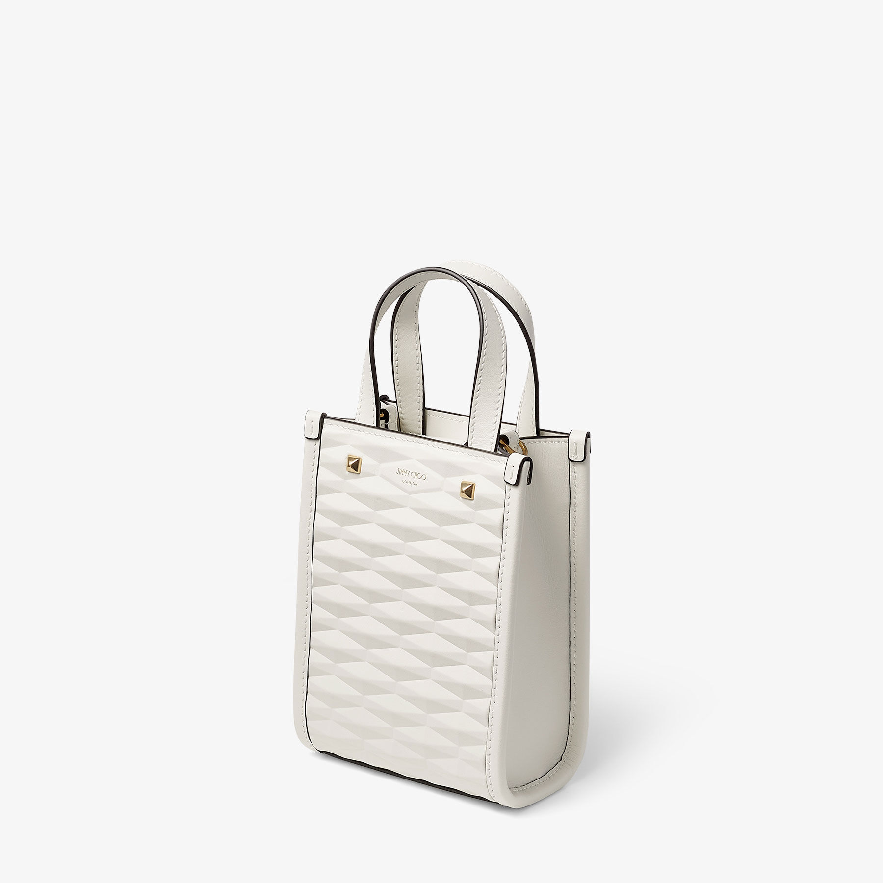 Mini N/S Tote | Latte Diamond Embossed 3D Leather Mini Tote