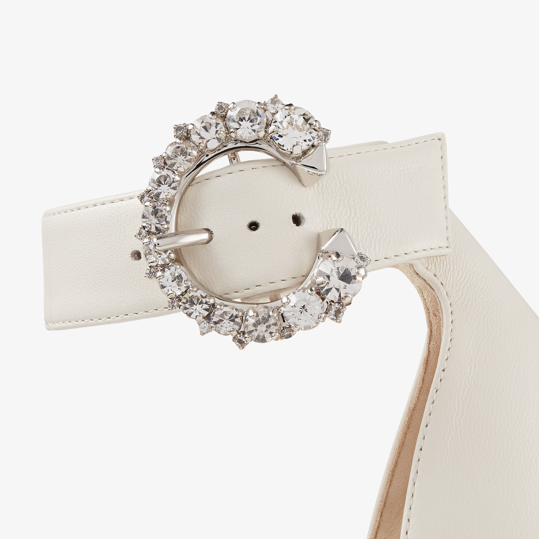 Latte Nappa Leather Platform Sandals with Crystal Buckle