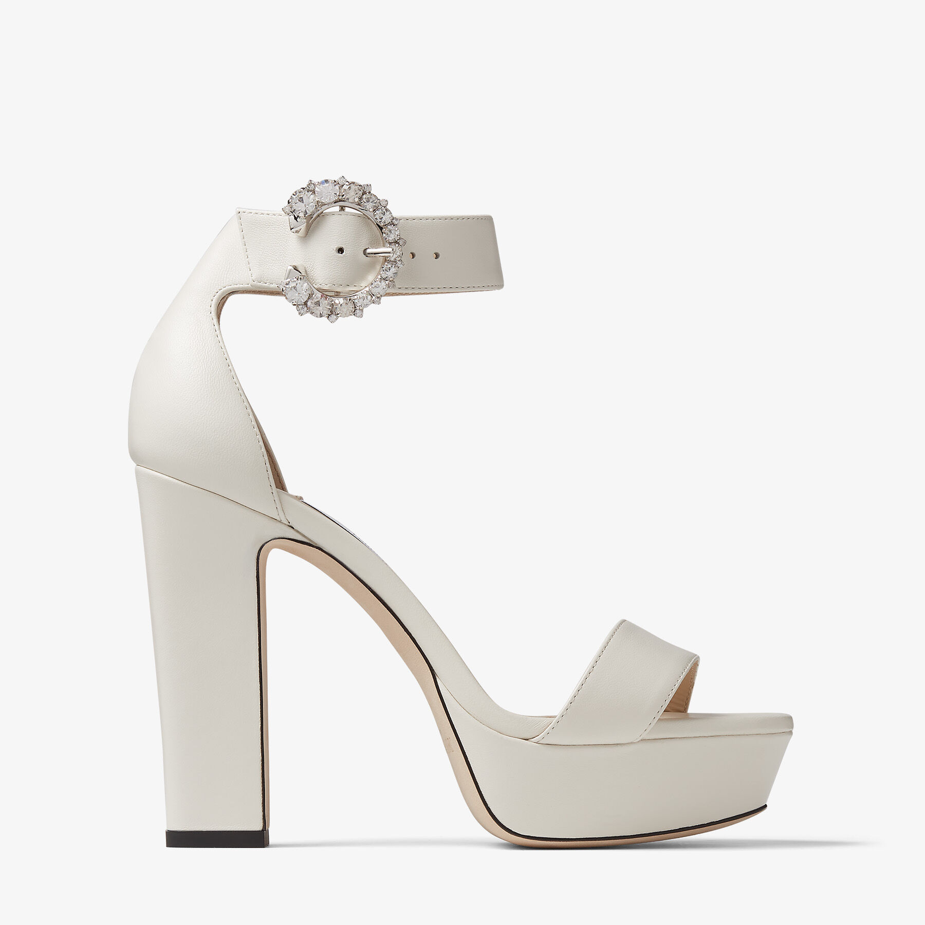 Latte Nappa Leather Platform Sandals with Crystal Buckle