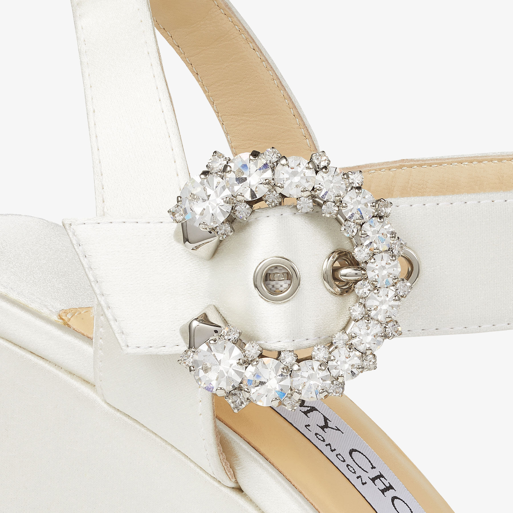 Ivory Satin Wedges with Crystal Buckle | MIRABELLE 110