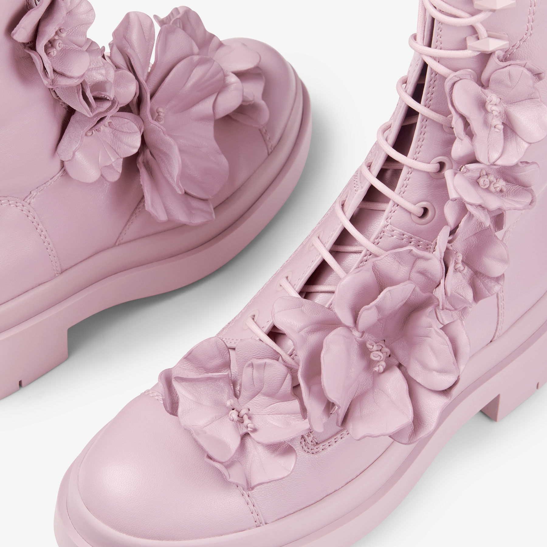 NARI/FLOWERS FLAT | Rose Nappa Leather Ankle Boots with
