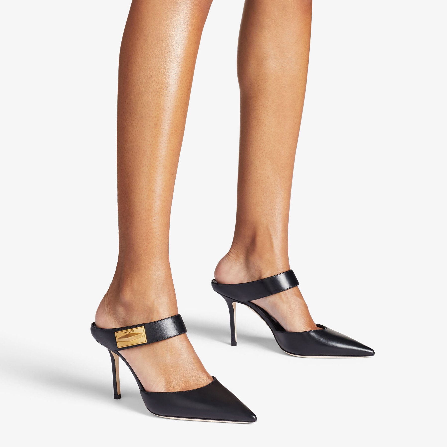 NELL MULE 85 | Black Calf Leather Mules | Autumn Collection