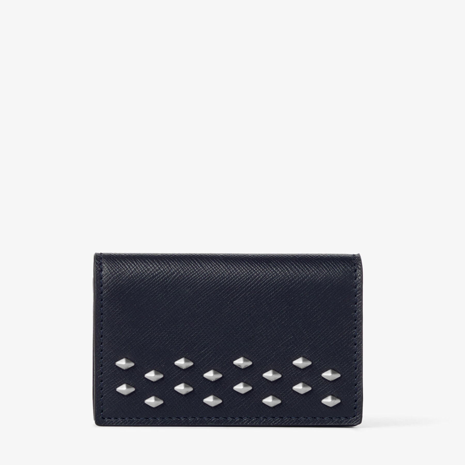 JIMMY CHOO ☆ NELLO カードケース ネイビー Nello M | Marine Textured Leather Cardholder with Diamond Studs