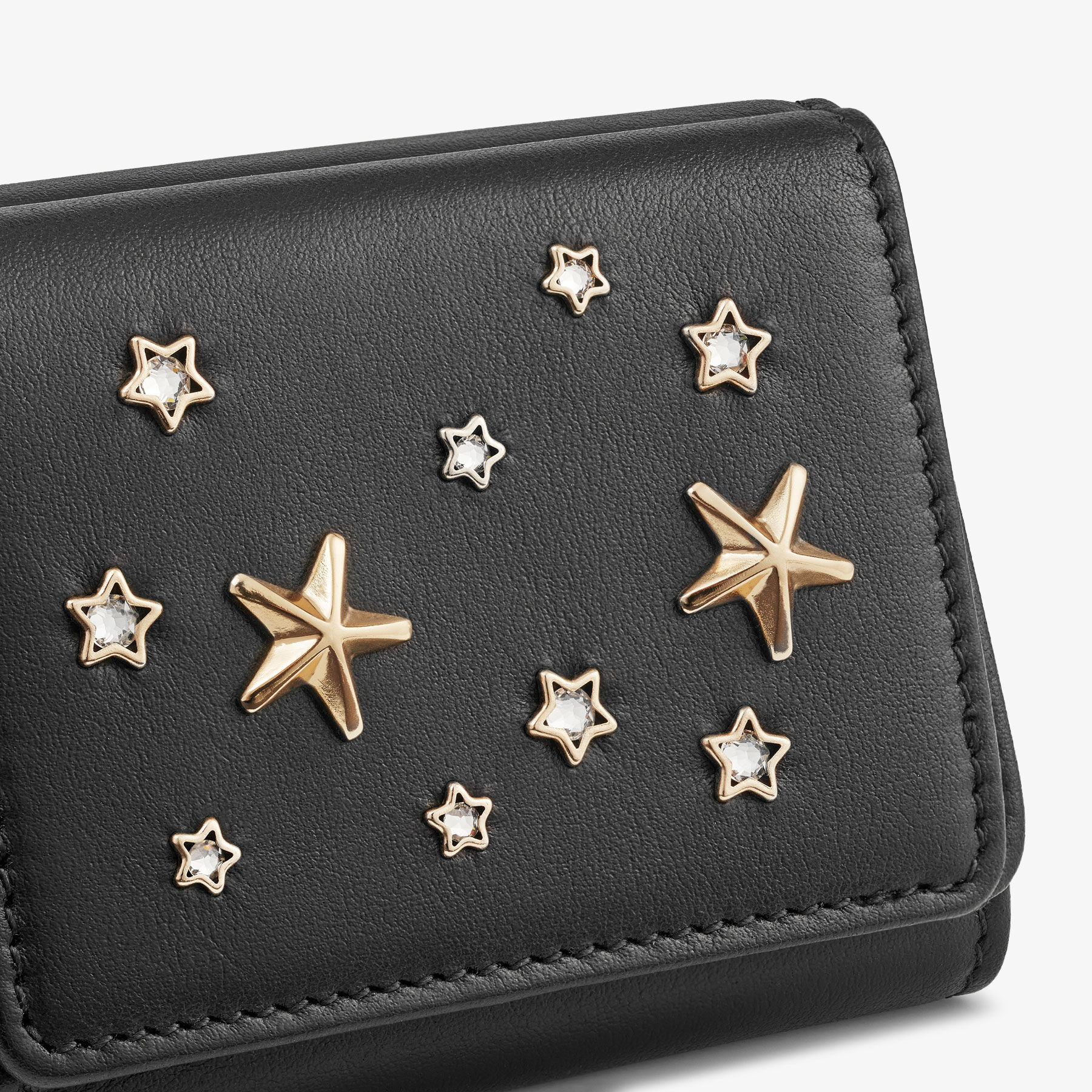 財布 JIMMY CHOO NEMO NEMO | Black Calf Leather Wallet with Stars | Summer Collection