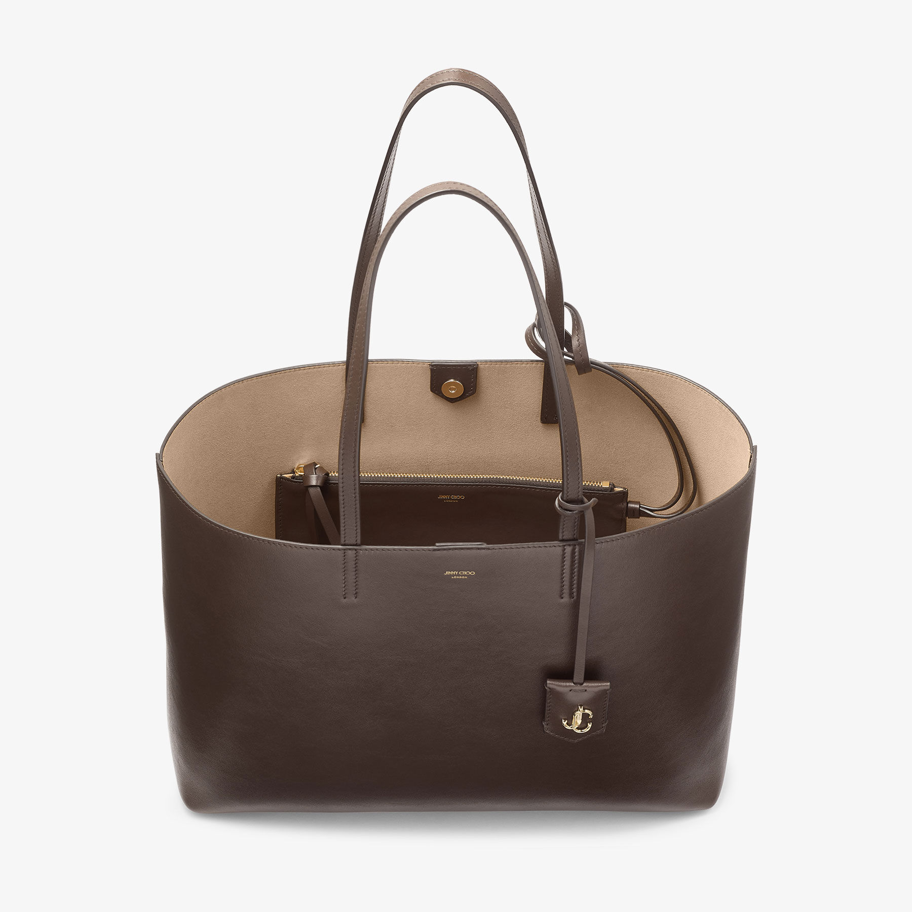 【極美品 A4】ジミーチュウ NINE2FIVE トートバッグ レザー ブラウン Nine2Five East-West | Chocolate Smooth Calf Leather Tote Handbag