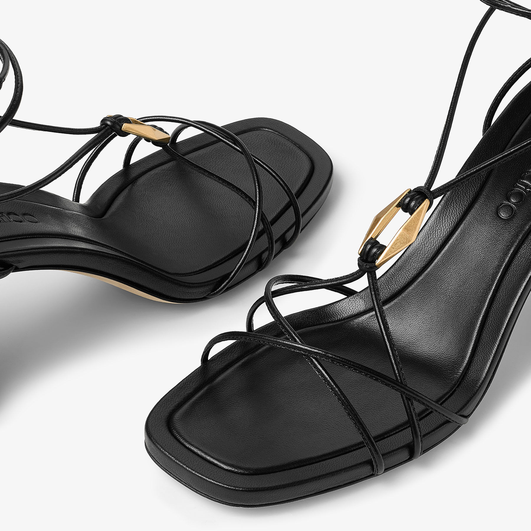 送料込/関税込■Jimmy Choo■Onyxia 70 レザーサンダル Onyxia 70|Black/Gold Nappa Leather Sandals| JIMMY CHOO