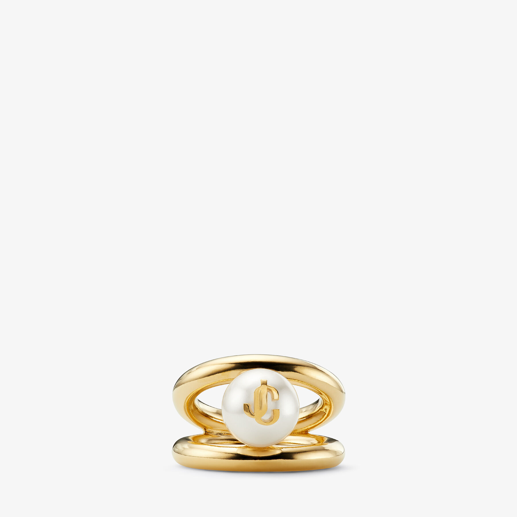 Gold-Finish Metal JC Enamel Pearl Ring| JC Pearl Ring