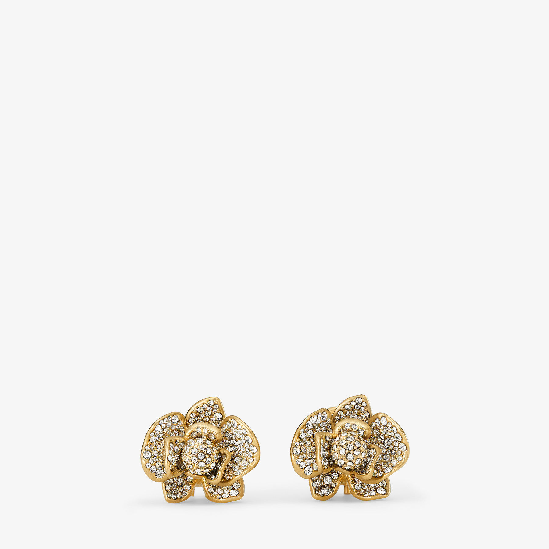 JIMMY CHOO Petal Studs パヴェクリスタル フィニッシュ ピアス PETAL STUDS | Gold-Finish Stud Earrings with Pave Crystal