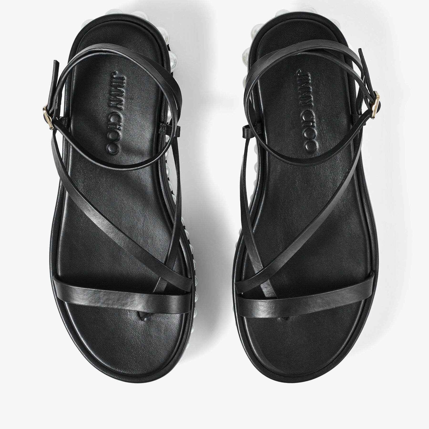 美品◎JIMMY CHOO サンダル パール PINE FLAT 靴 36 黒 - メルカリ