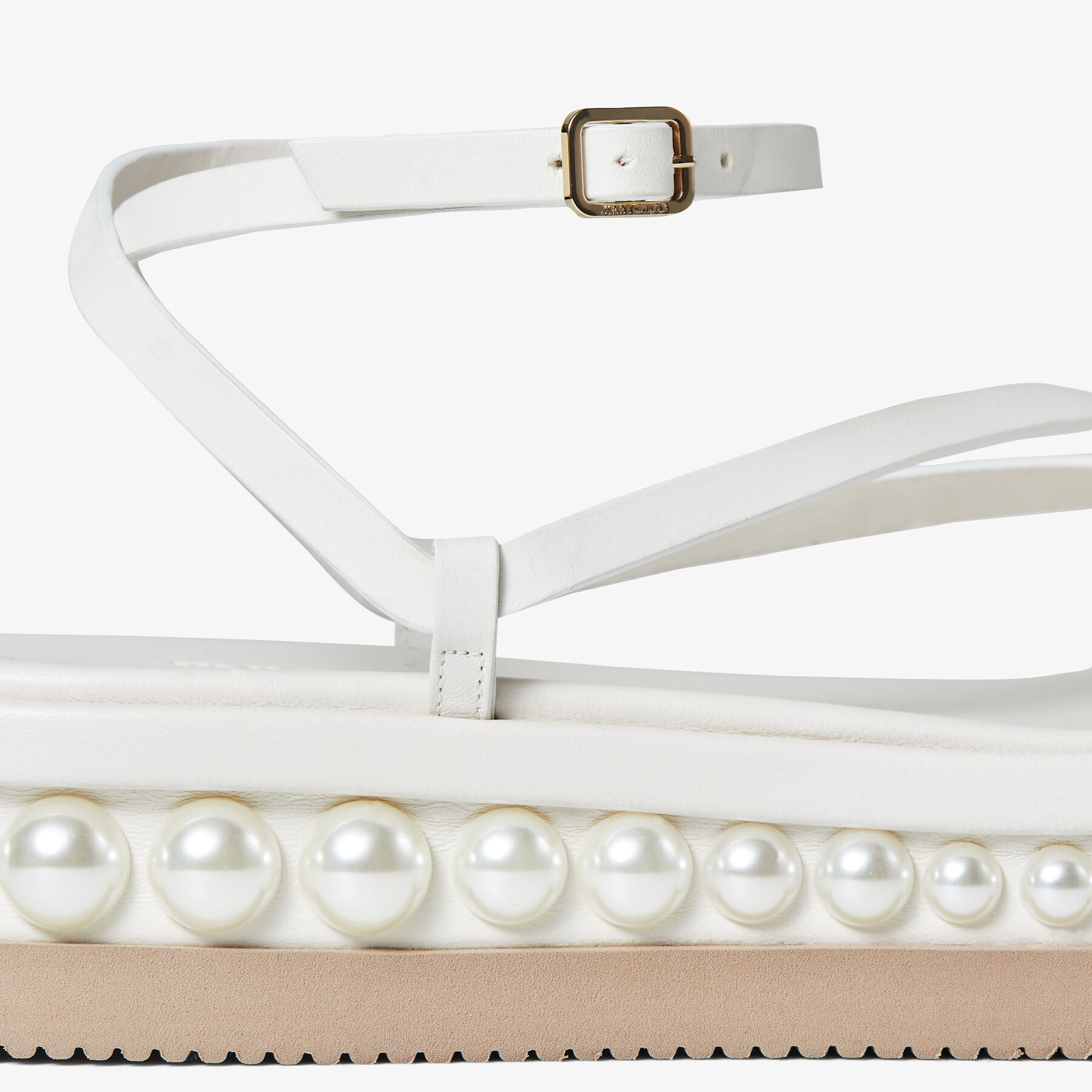 Latte Vachetta Leather Platform Sandals with Pearl