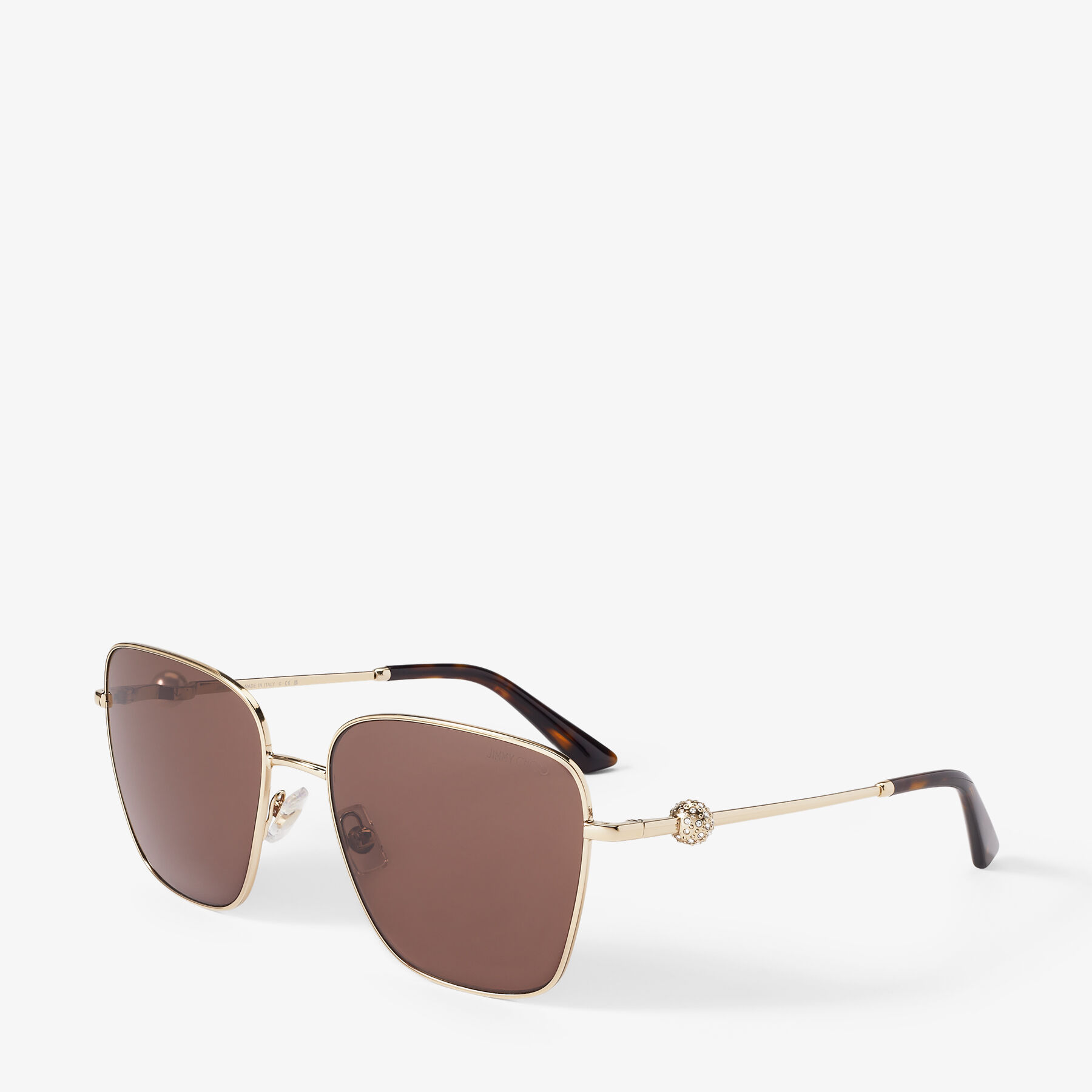 Pua | Pale Gold Square Sunglasses with Crystals | JIMMY CHOO NZ display picture 2