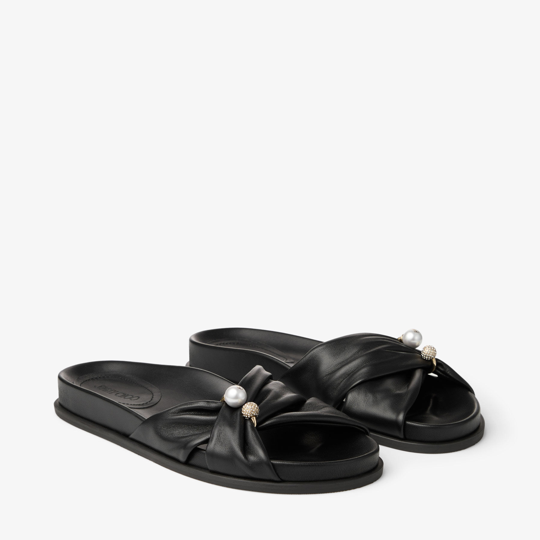 Rafi Flat | Black Soft Glove Leather Flat Sandals | JIMMY CHOO