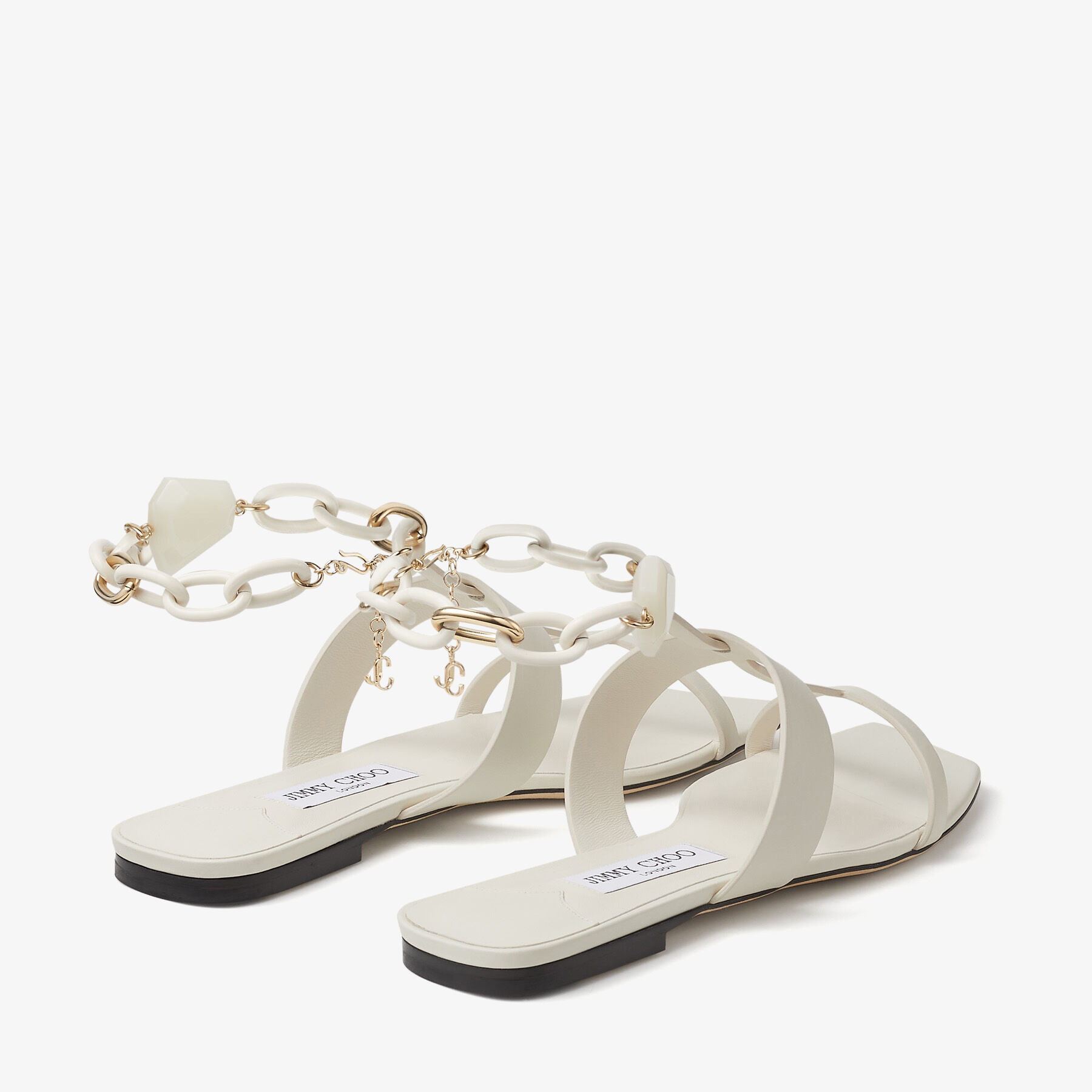 Jimmy Choo 'Reed’ sandals Latte Calf Leather Flat Sandals with Jewelled Chain Anklet