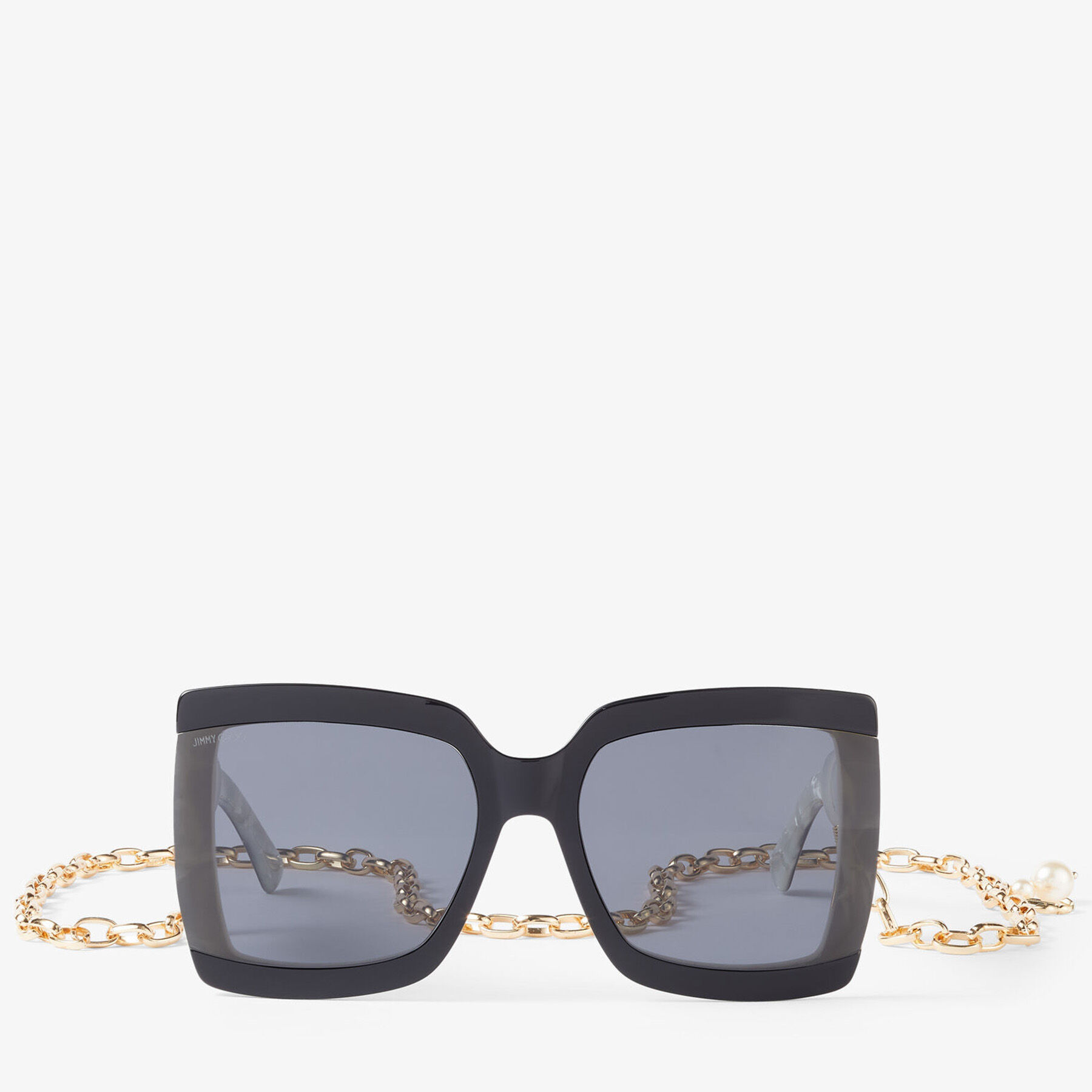 Black and Ivory Square-Frame Sunglasses with Detachable