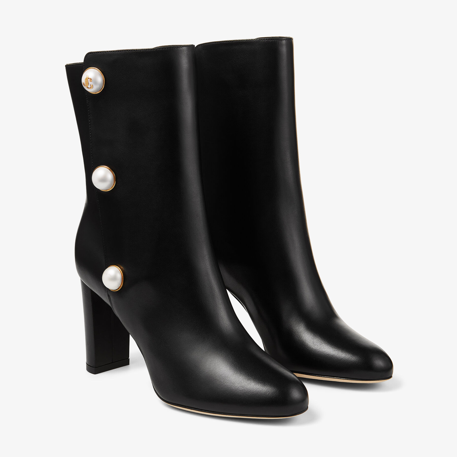 JCエンブレム★Jimmy Choo RINA 85 パールボタン ブーツ LATTE JCエンブレム☆Jimmy Choo RINA 85 パールボタン ブーツ LATTE