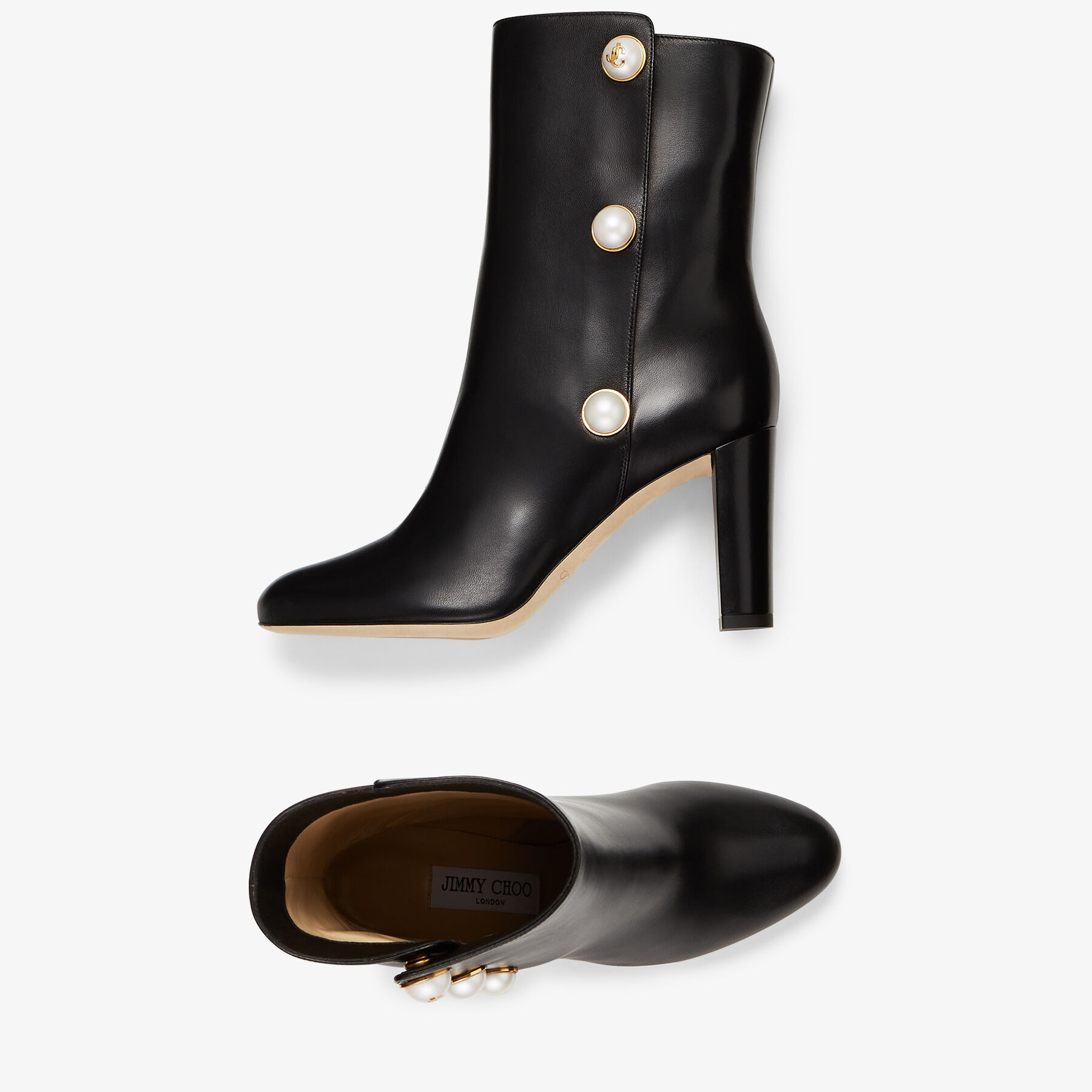 ショートブーツ・ブーティ JIMMY CHOO VERONIQUE 65 SOFT CALF BOOTS WITH CRYSTALS Jimmy Choo Veronique logo-plaque Boots | Neutrals | FARFETCH