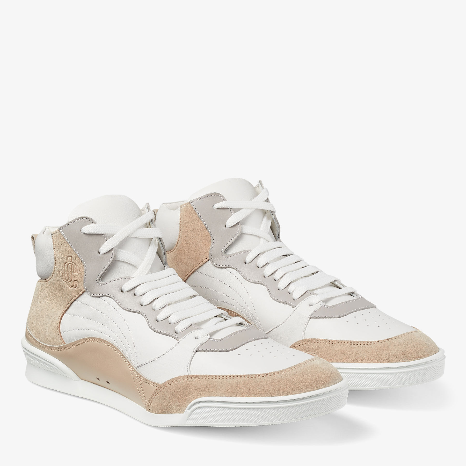 Lamb, Grey and White Nappa Leather High-Top Sneakers | ROB