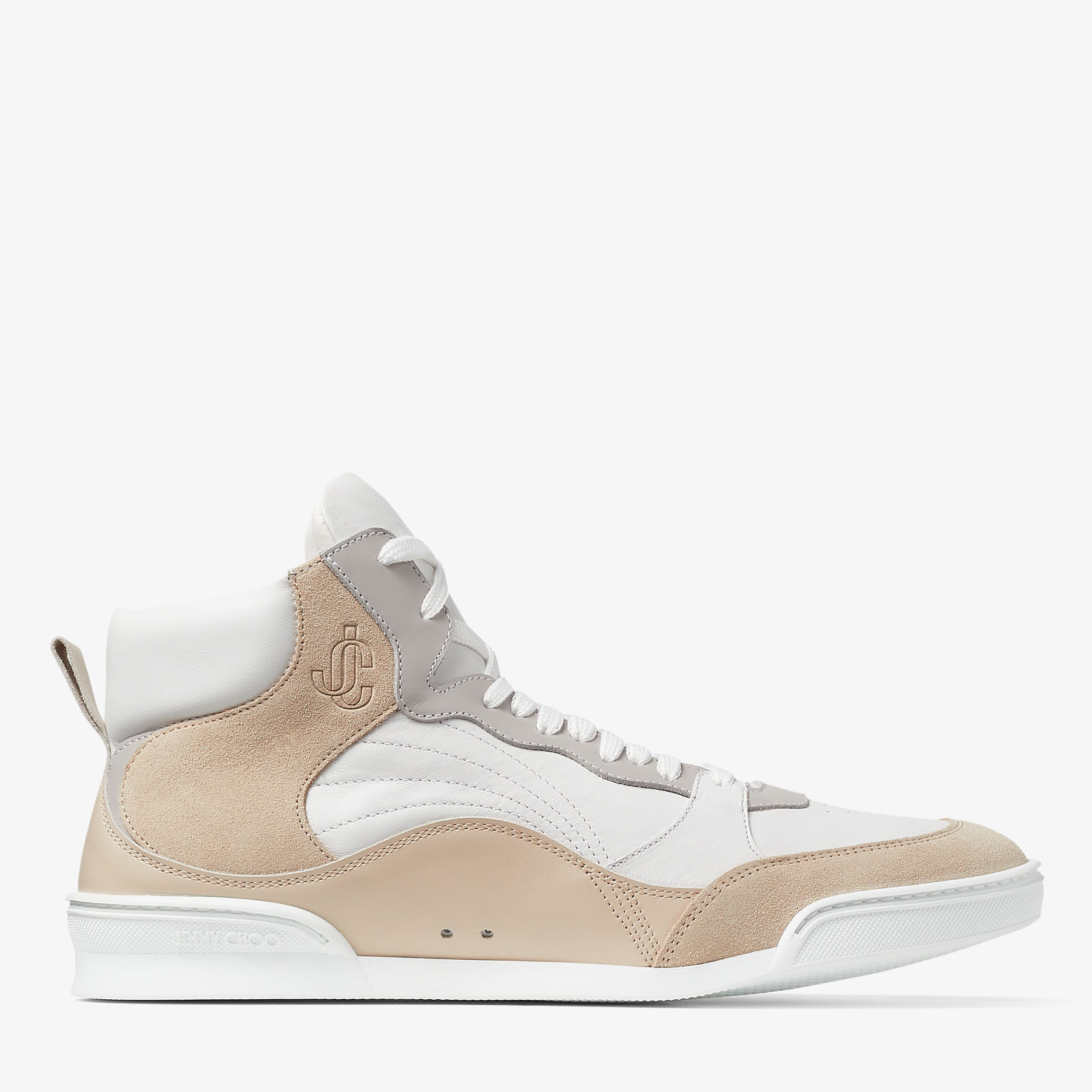 Lamb, Grey and White Nappa Leather High-Top Sneakers | ROB